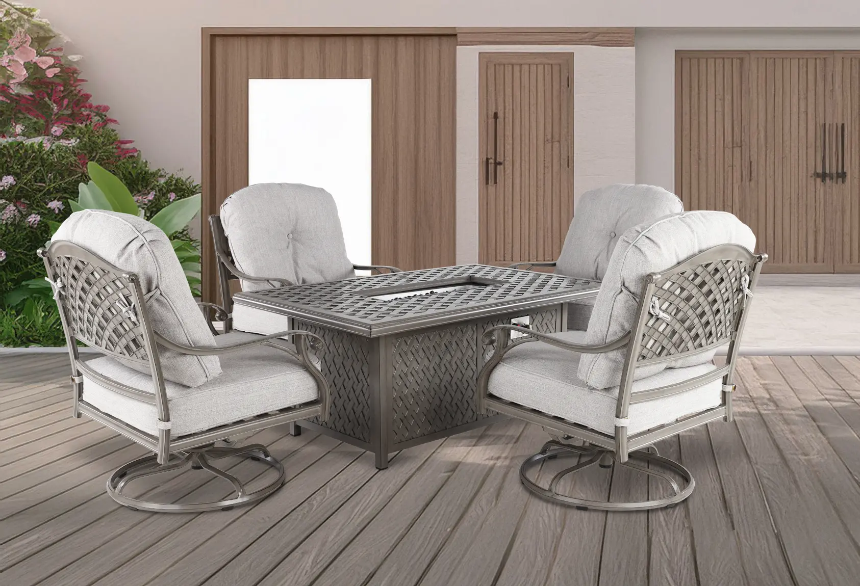 Macan 5 Piece Gray and Off White Swivel Rocker Patio Set-2
