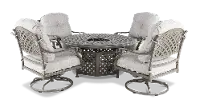 Macan 5 Piece Gray and Off White Firepit Patio Set