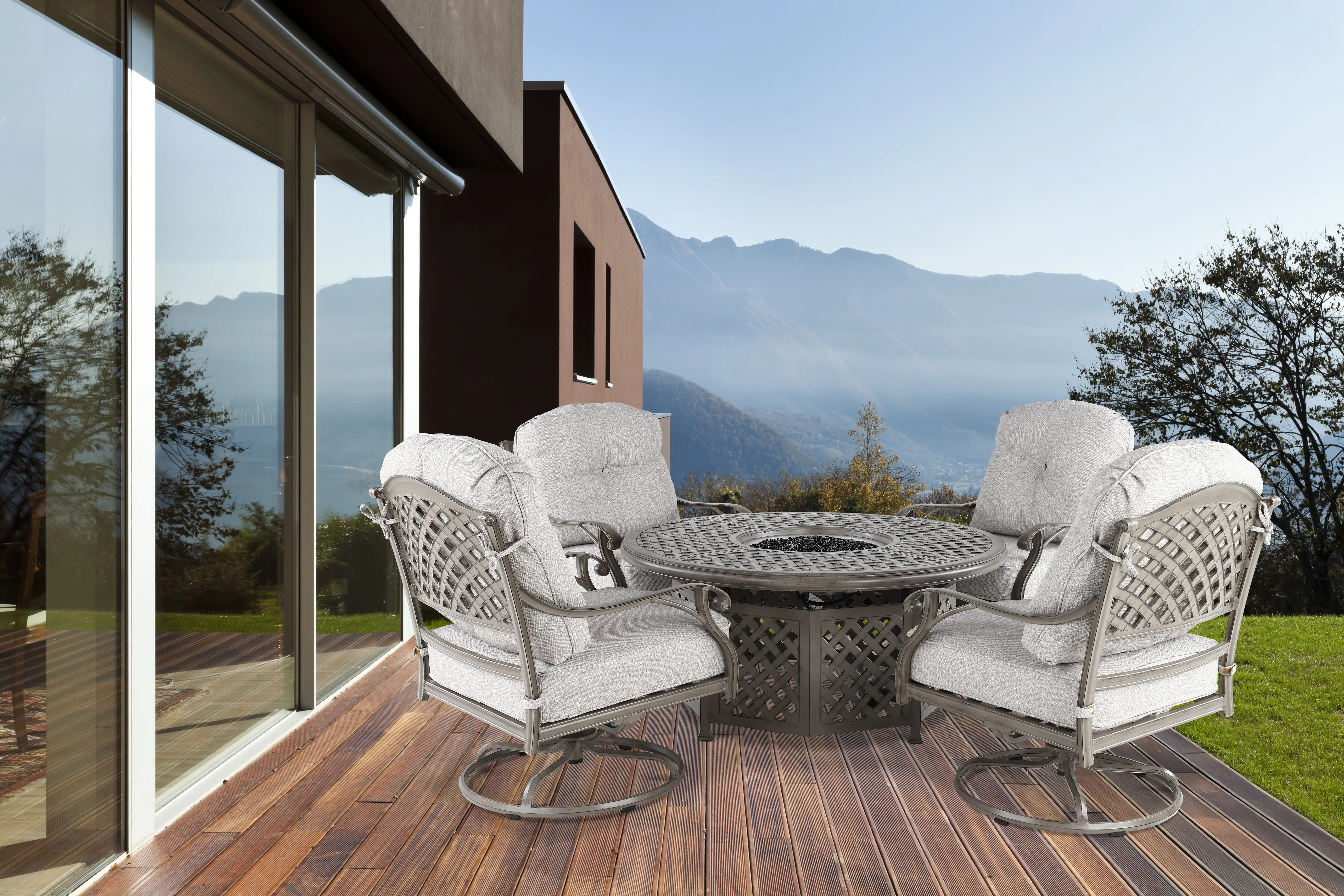 Macan 5 Piece Gray and Off White Firepit Patio Set-2