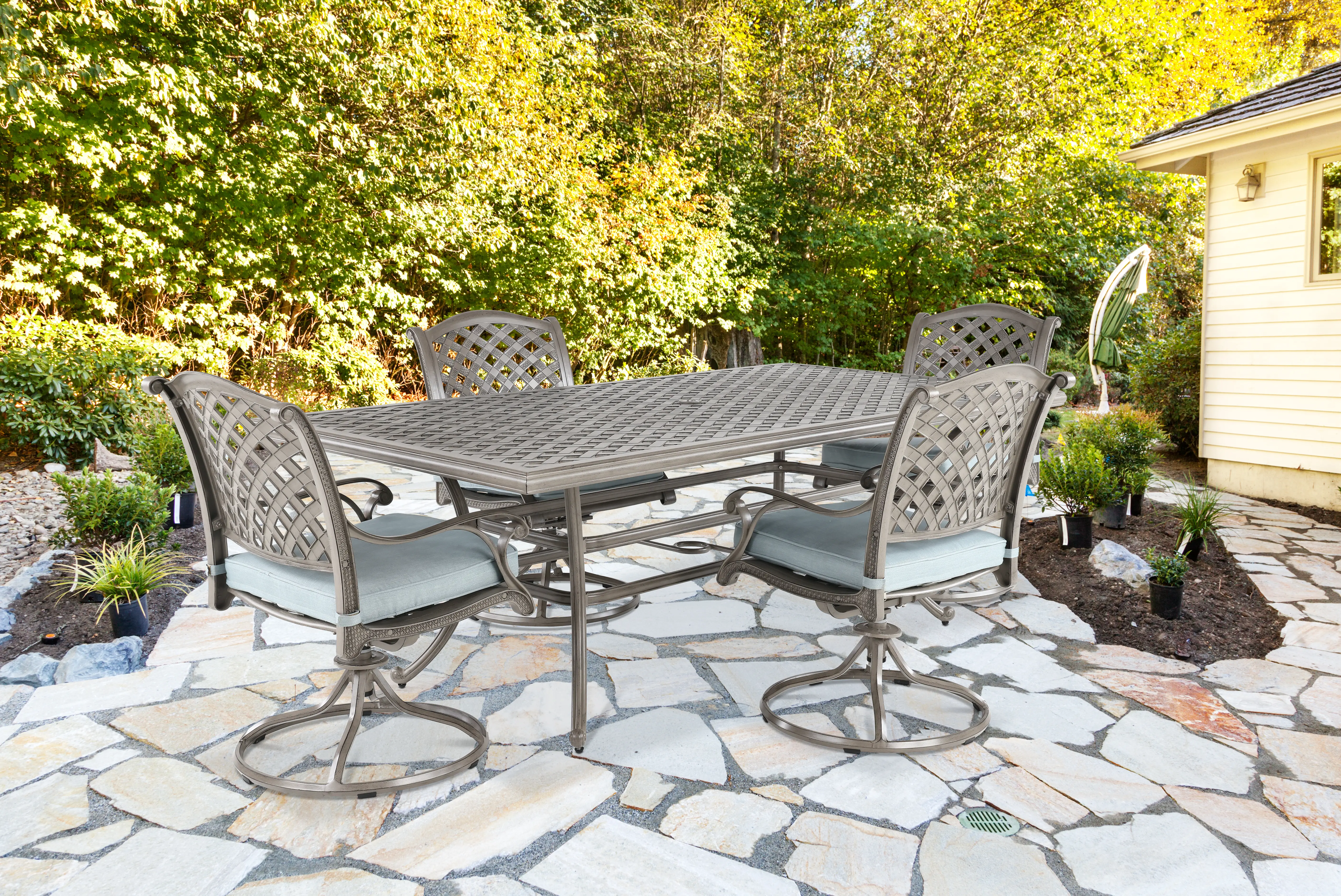 Macan 5 Piece Gray and Blue Patio Dining Set-2