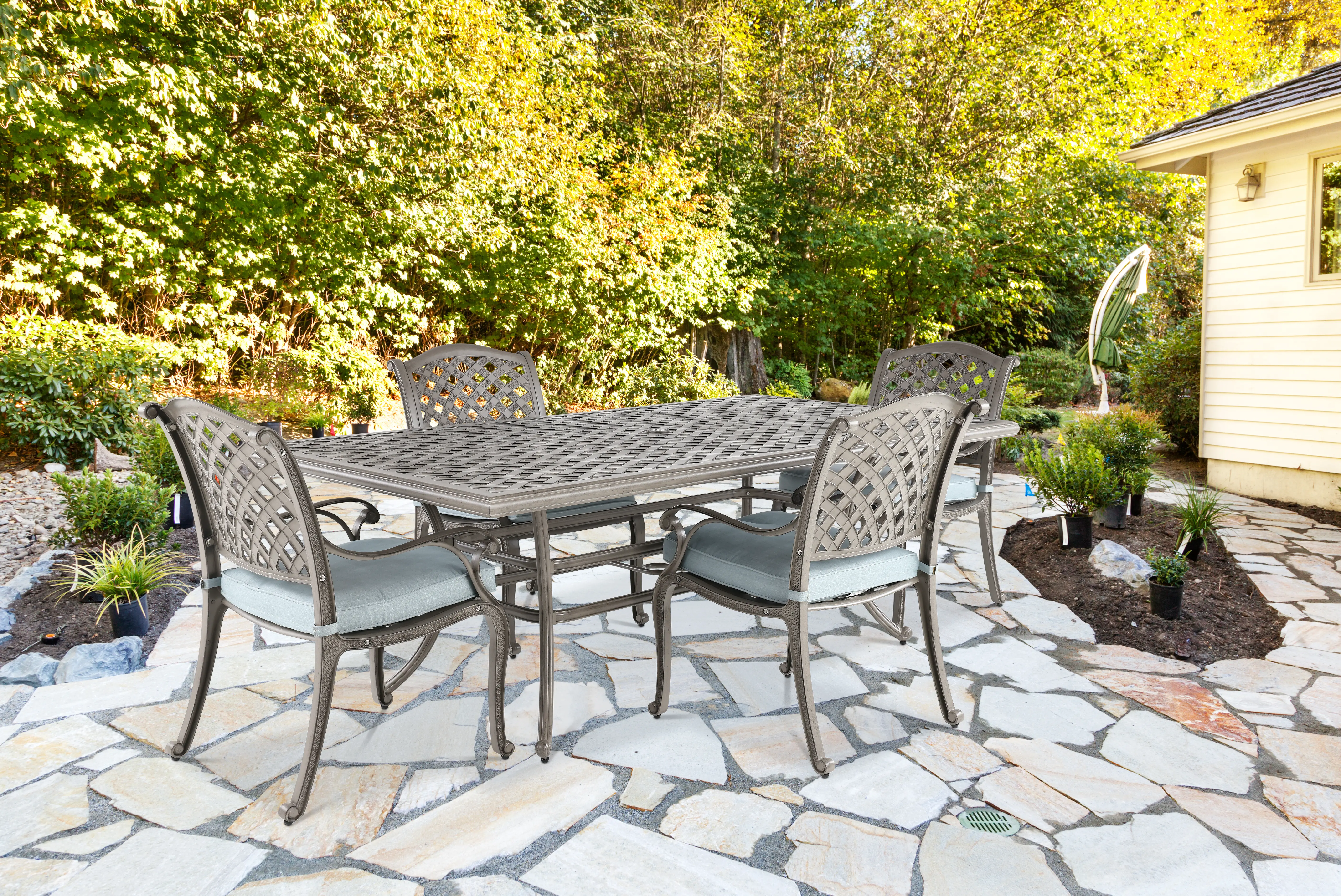 Macan 5 Piece Gray and Blue Patio Dining Set-2