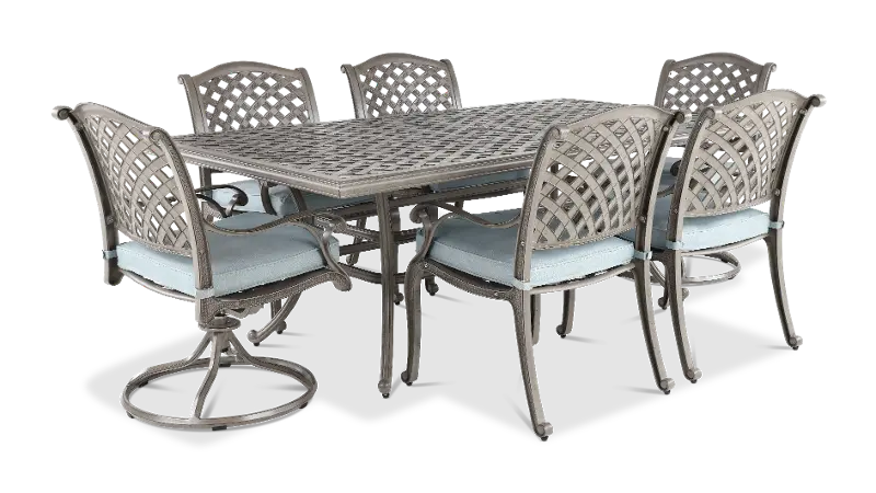 Macan 7 Piece Gray and Blue Patio Dining Set