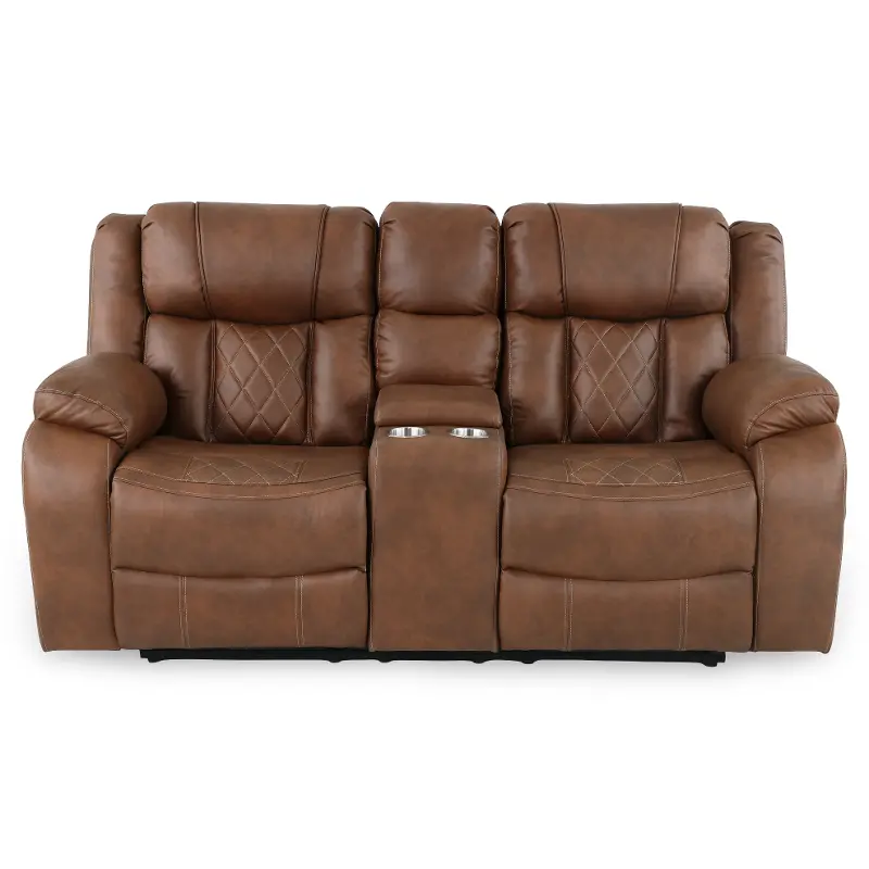 Lux Brown Reclining Loveseat with Console