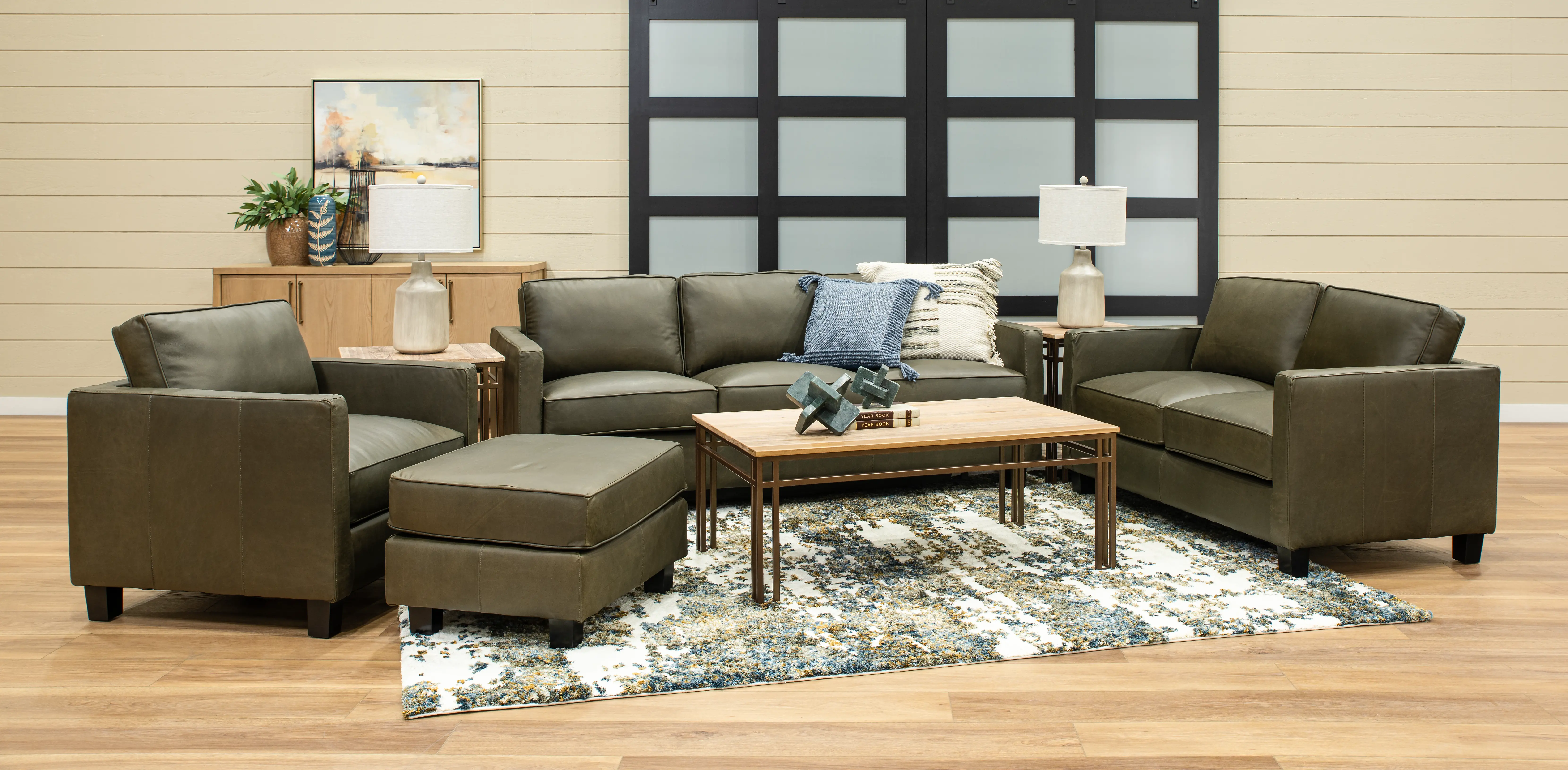 Winston Olive Green Leather Sofa-2