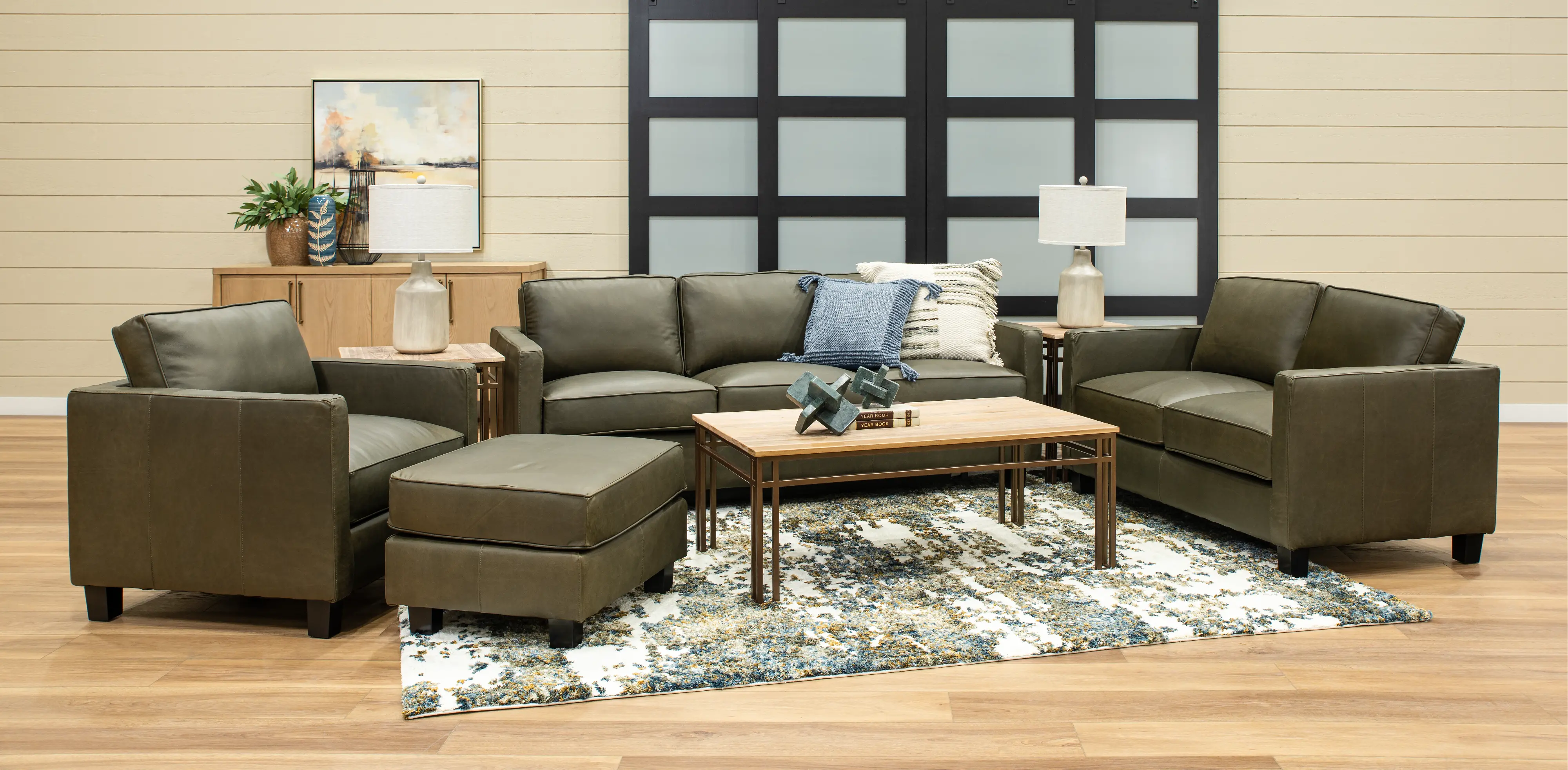 Winston Olive Green Leather Loveseat-2