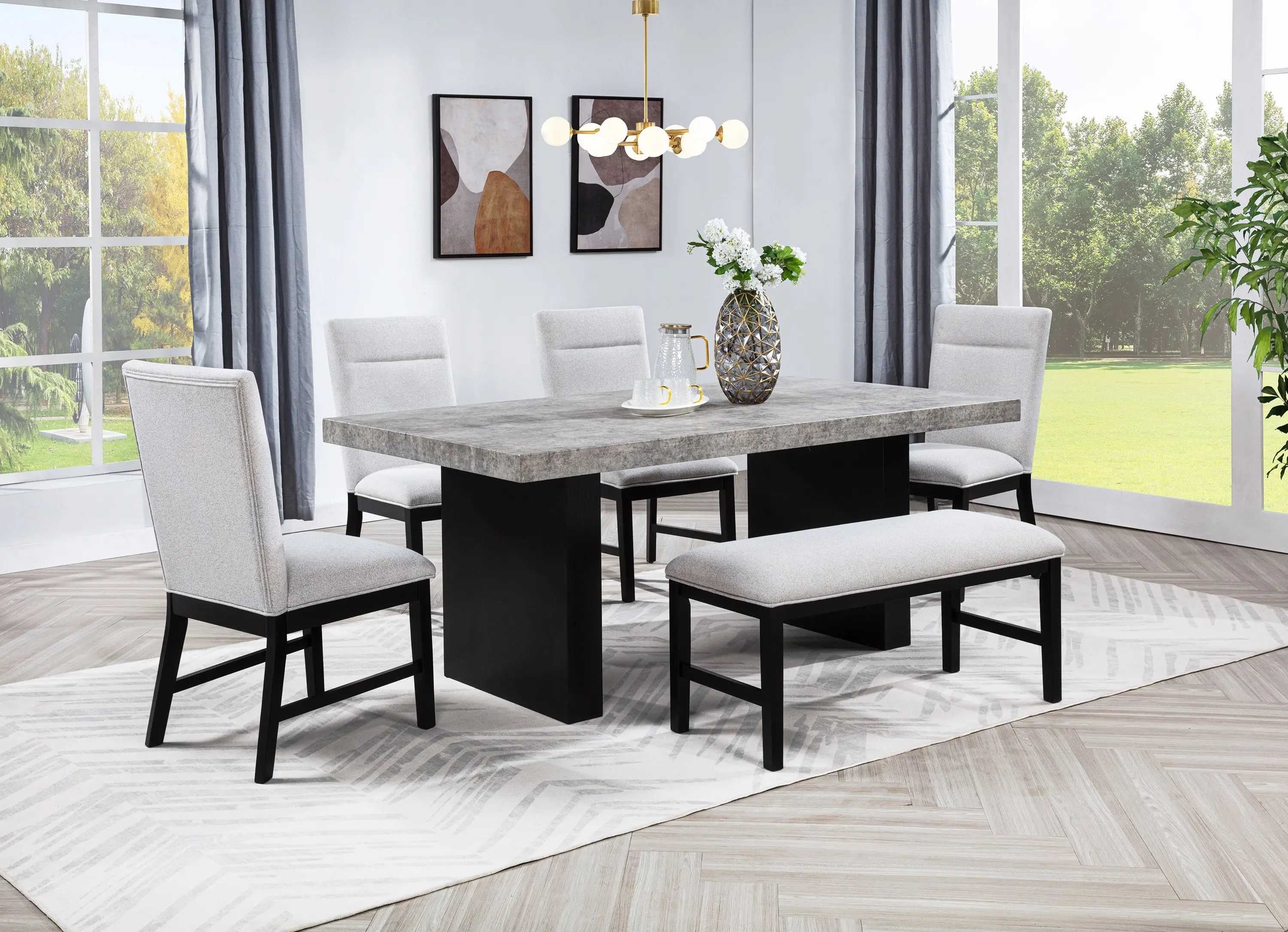 Sebastian Black and Light Gray Upholstered Dining Bench-2