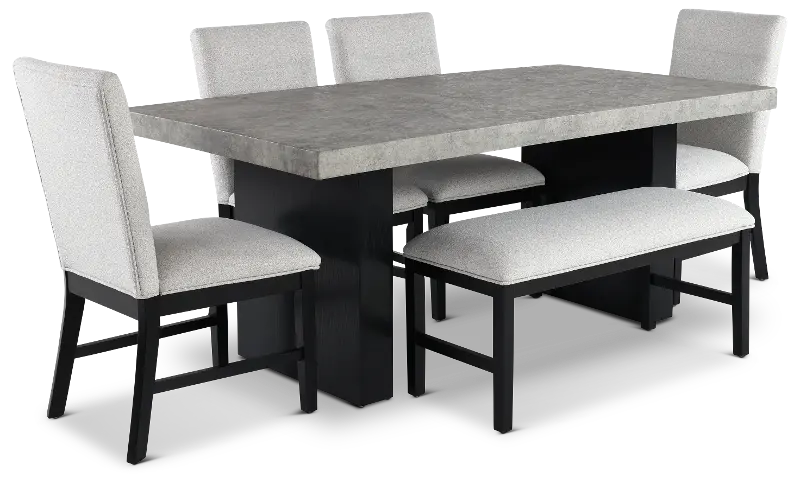 Sebastian Gray and Black 6-Piece Dining Set with Bench