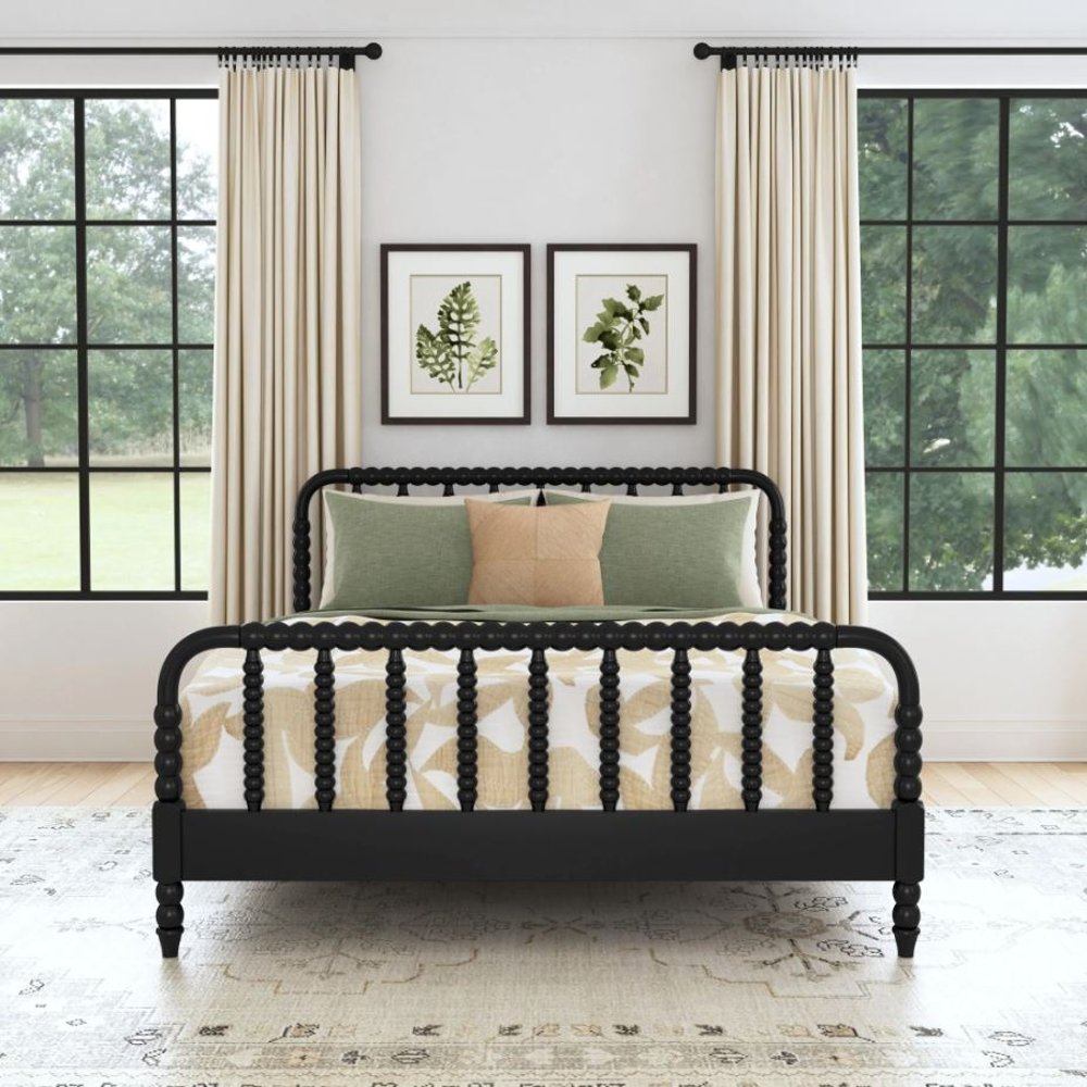Spindle Queen Black Bed