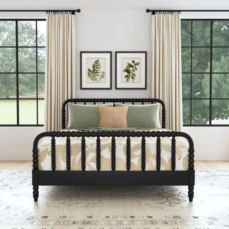 Spindle Queen Black Bed