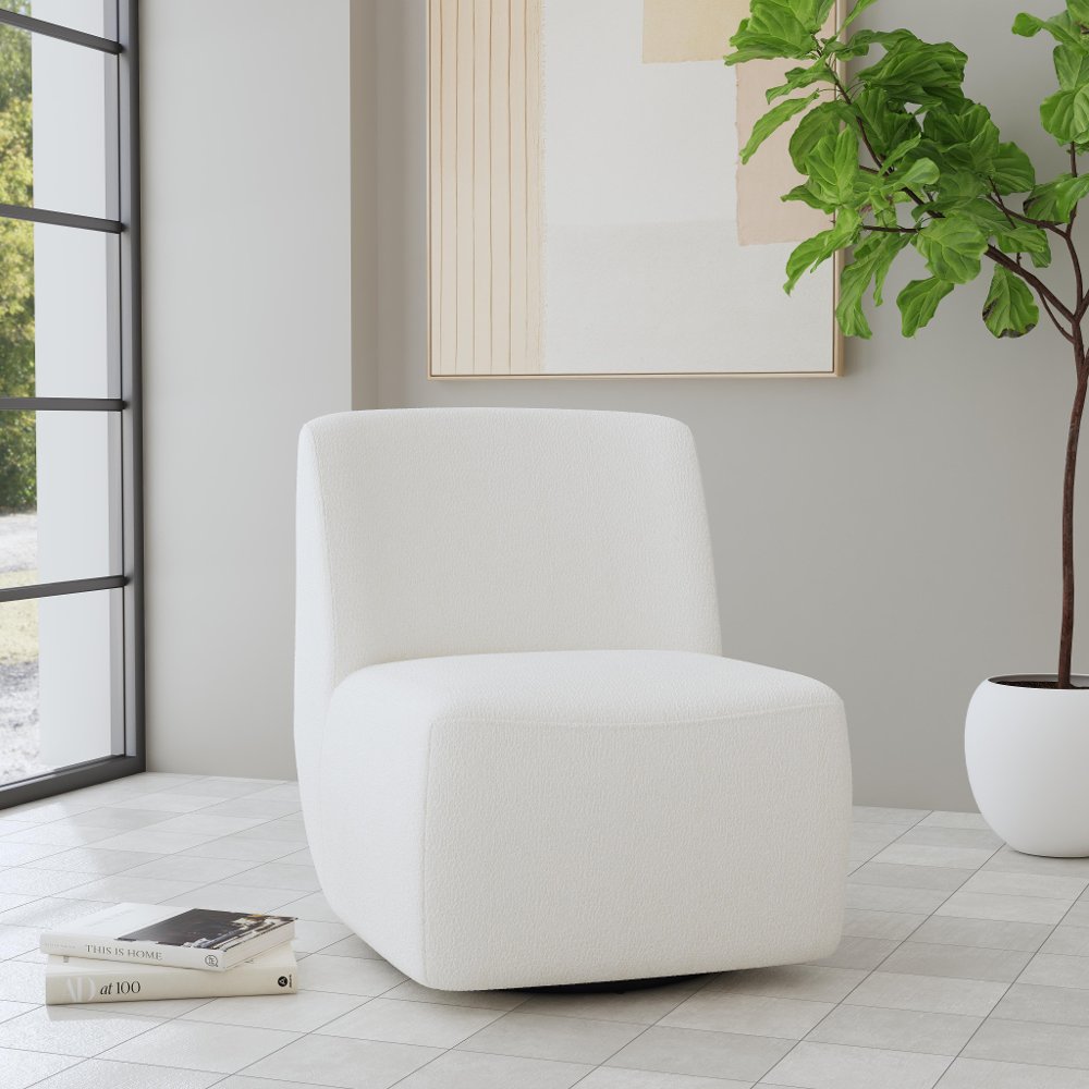 Nico White Boucle Swivel Chair