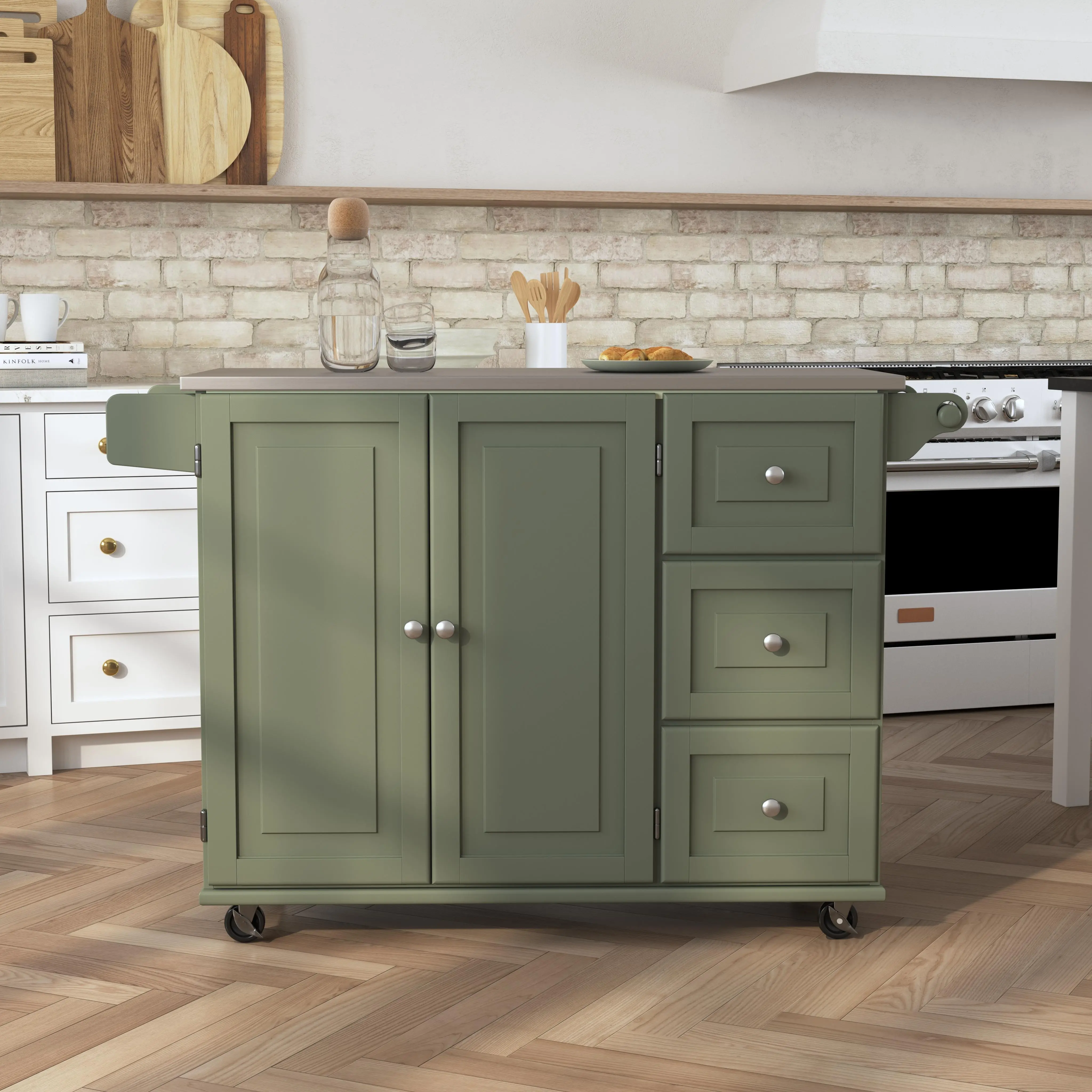 4503-95 Dolly Madison Sage Kitchen Cart with Nickel Hardware-2