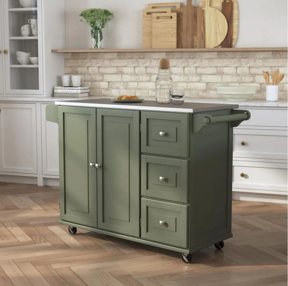 4503-95 Dolly Madison Sage Kitchen Cart with Nickel Hardware-3