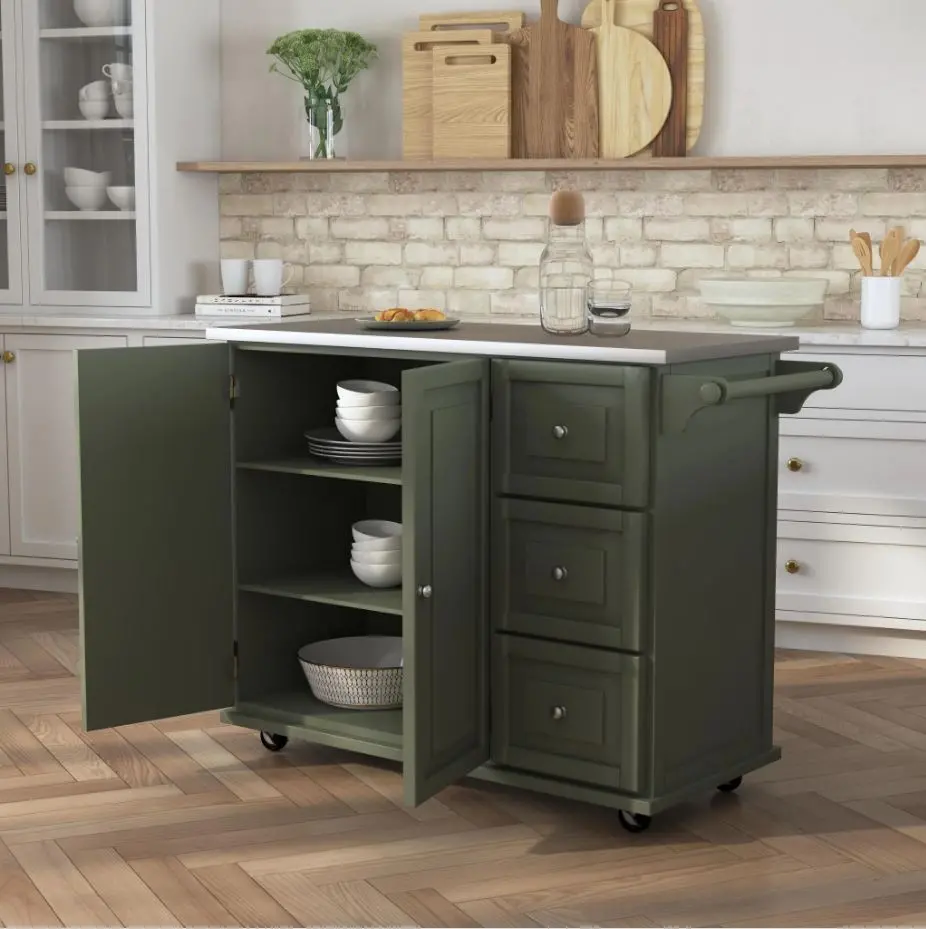 4503-95 Dolly Madison Sage Kitchen Cart with Nickel Hardware-4
