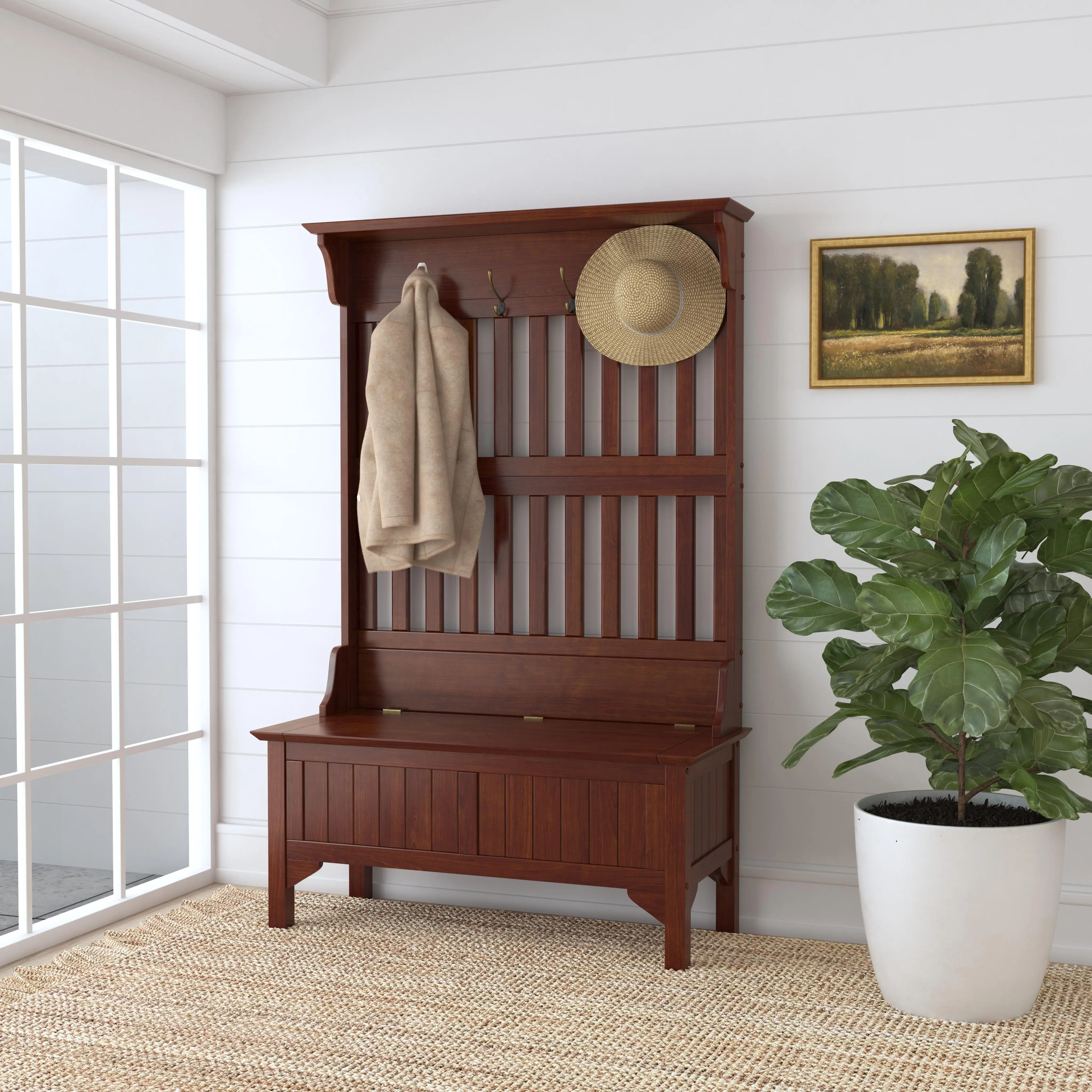 5648-49 Wallace Cherry Hall Tree with Storage Bench-2