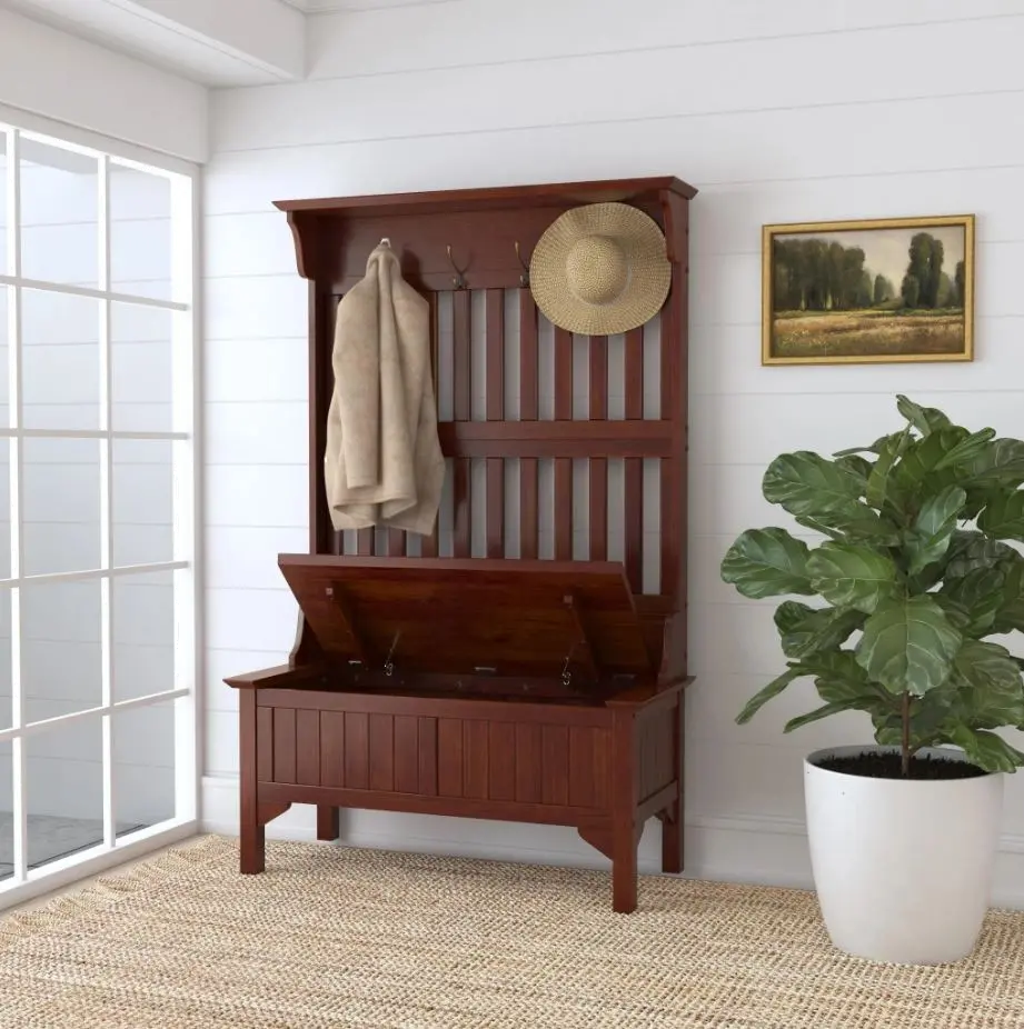 5648-49 Wallace Cherry Hall Tree with Storage Bench-3