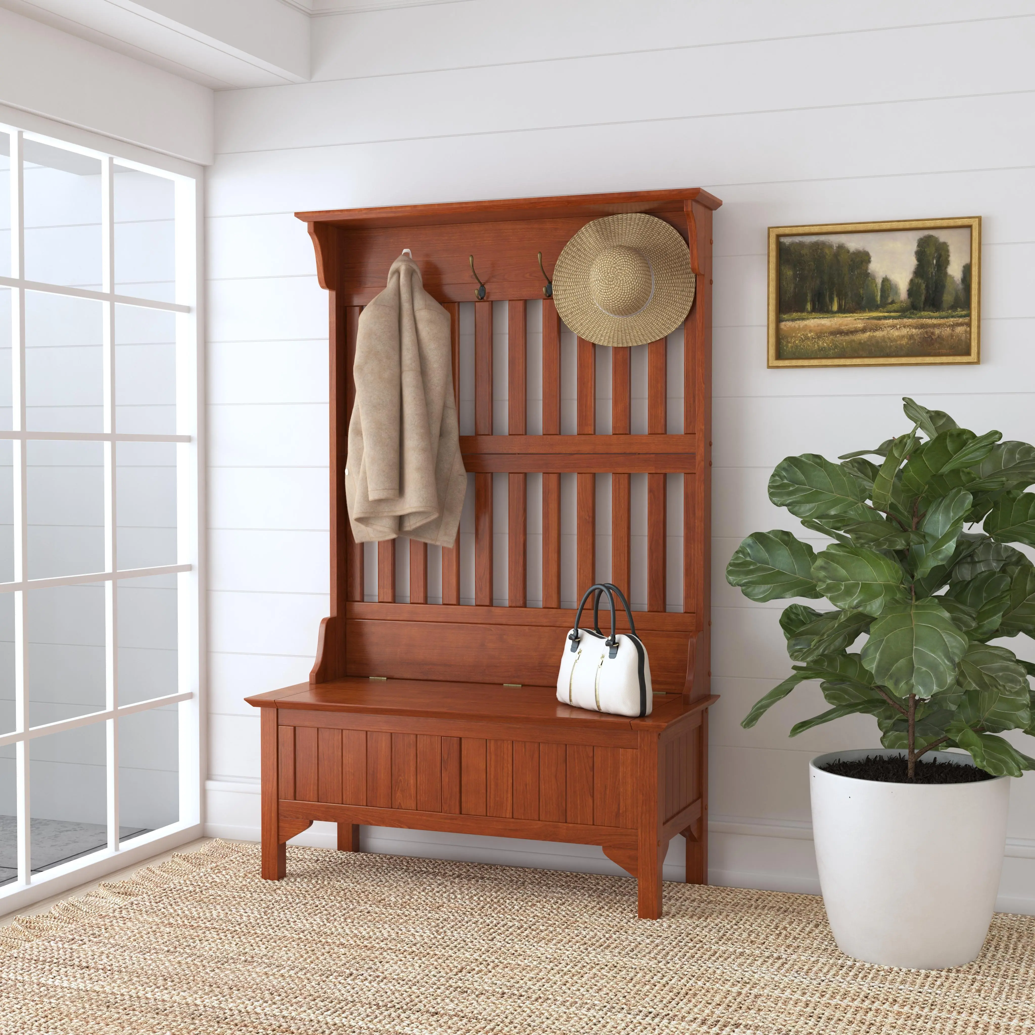 5649-49 Wallace Brown Hall Tree with Storage Bench-2
