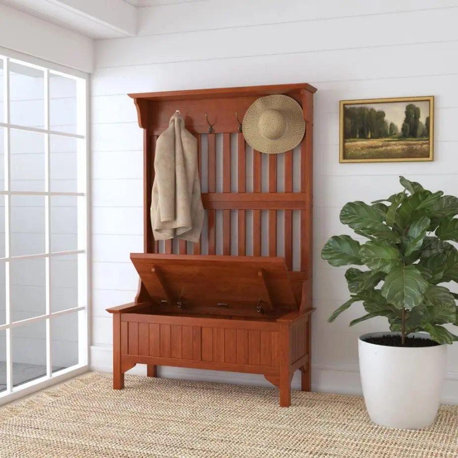5649-49 Wallace Brown Hall Tree with Storage Bench-3