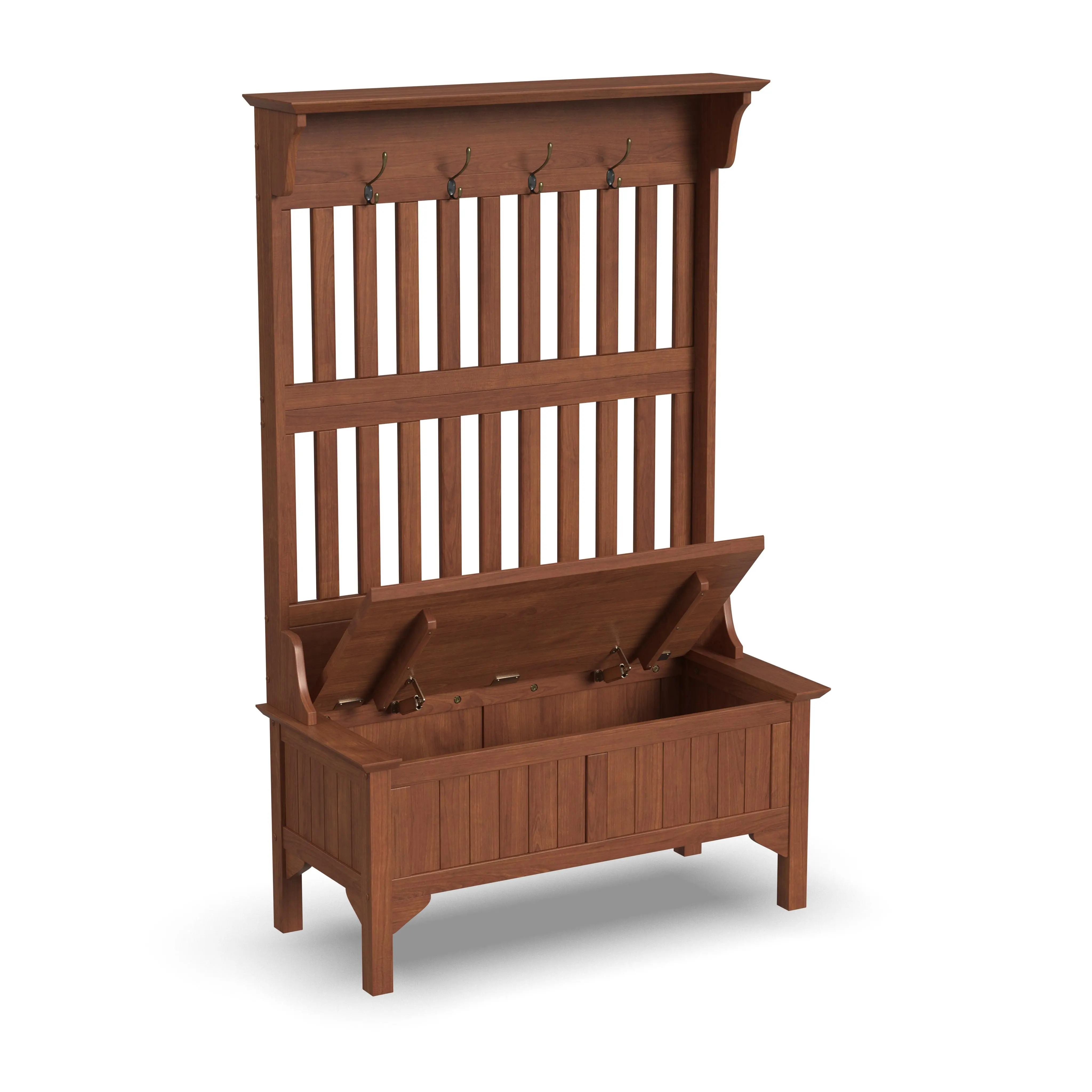 5649-49 Wallace Brown Hall Tree with Storage Bench-5