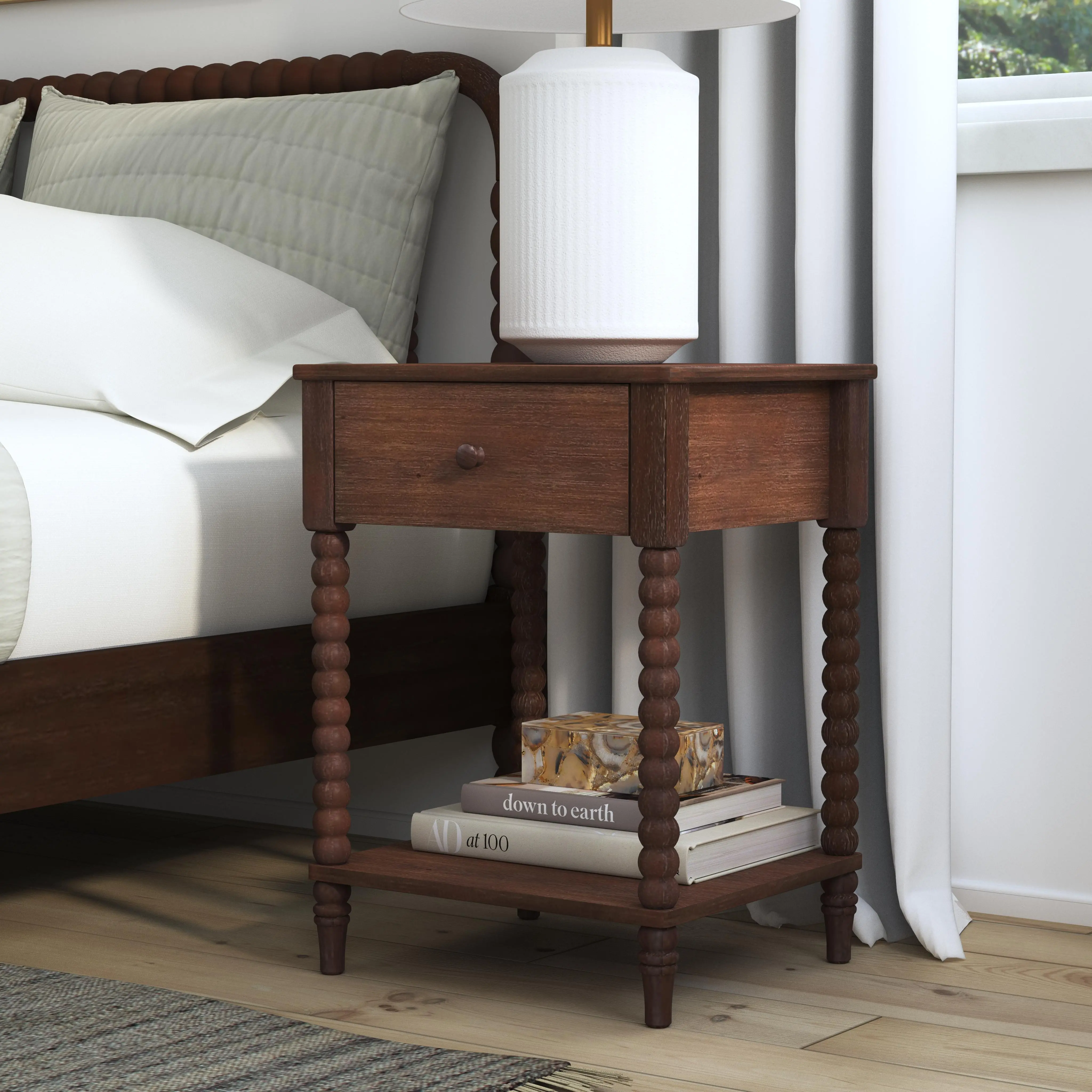 5900-6042 Spindle King Mahogany Bed and Nightstands-5