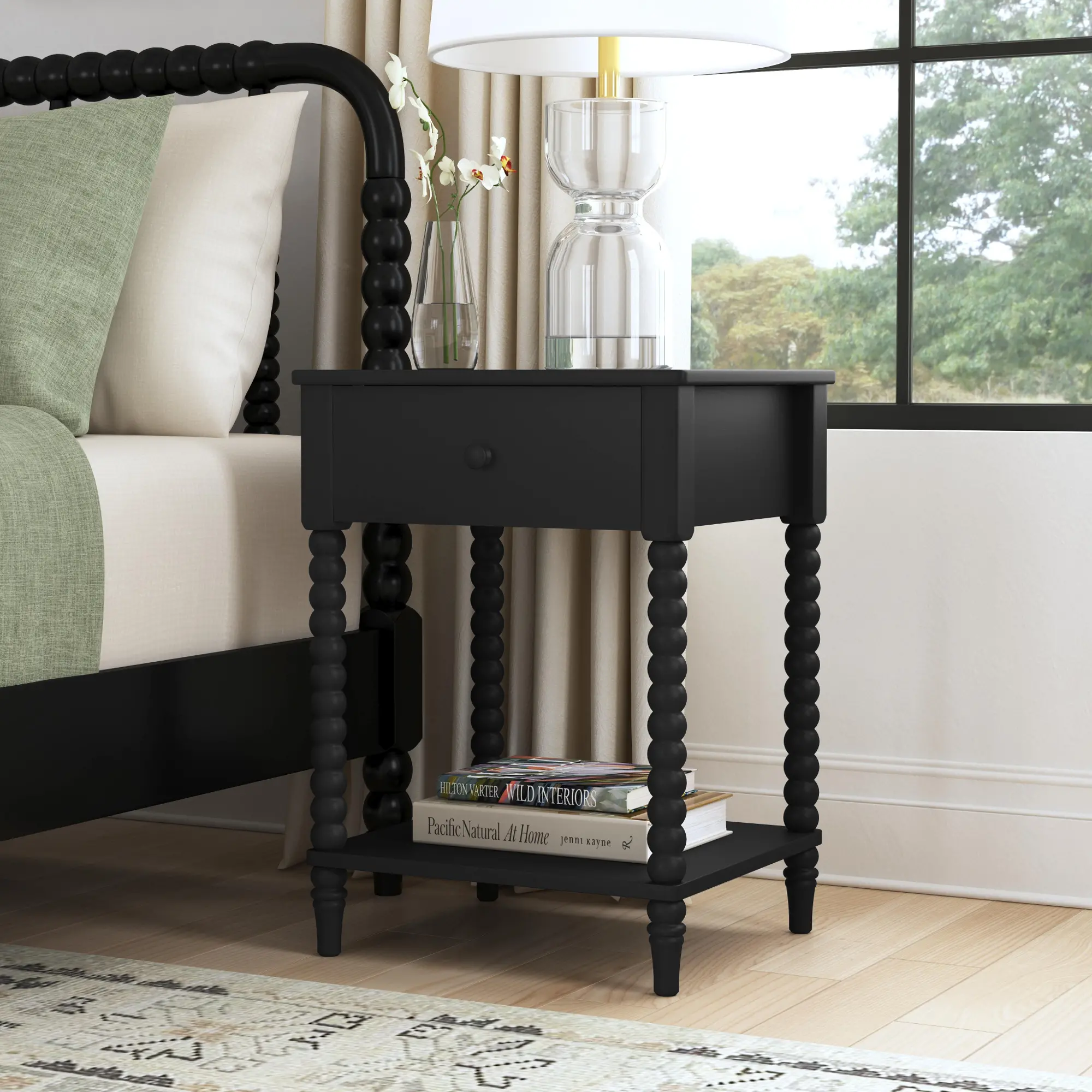 Spindle Black Nightstand | RC Willey