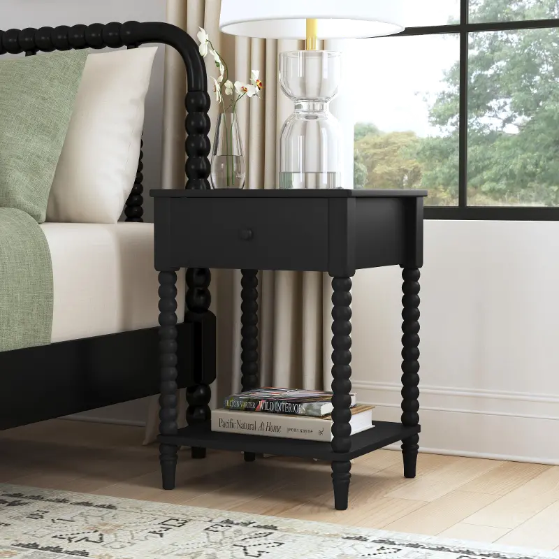 Spindle Black Nightstand