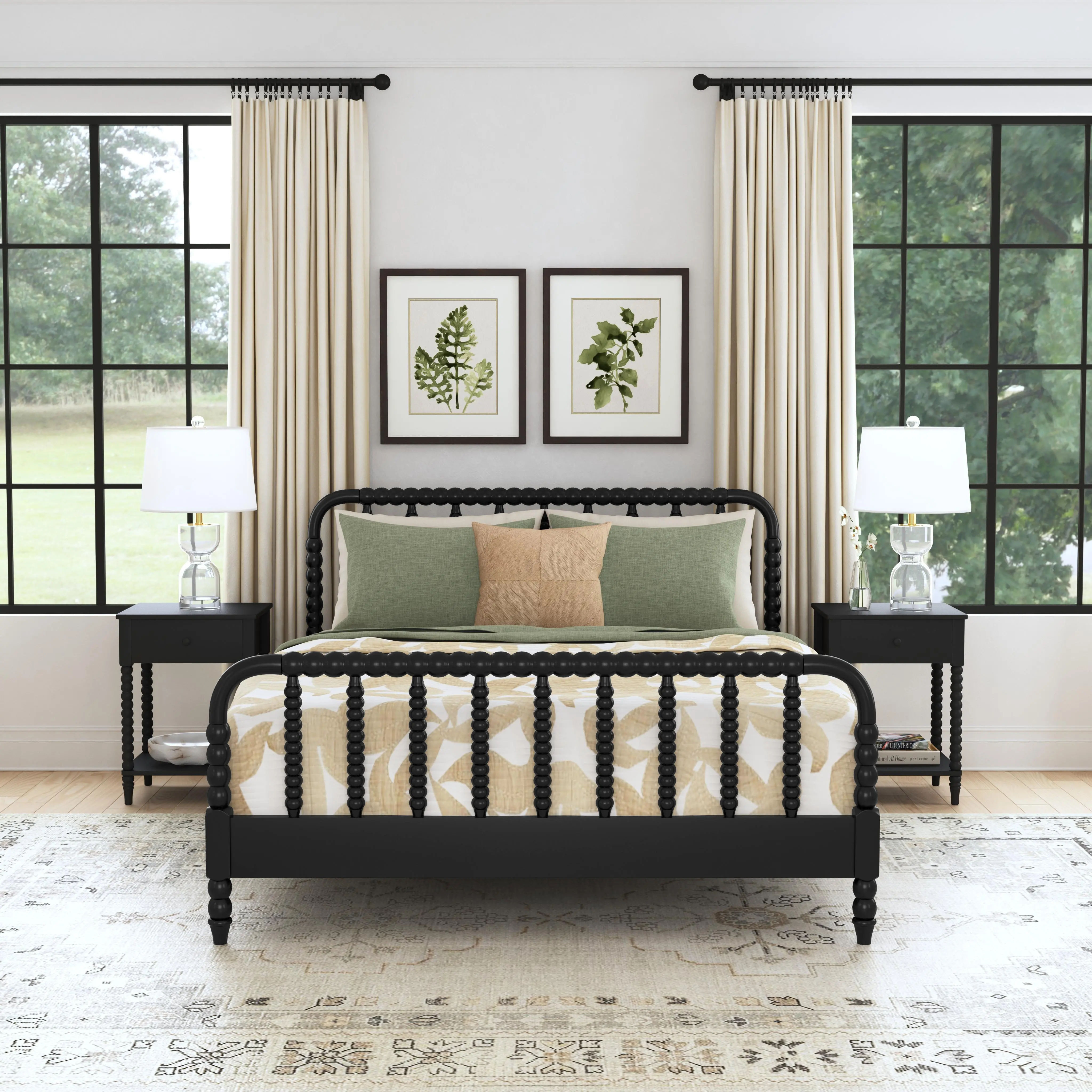 5901-5042 Spindle Queen Black Bed and Nightstands-2
