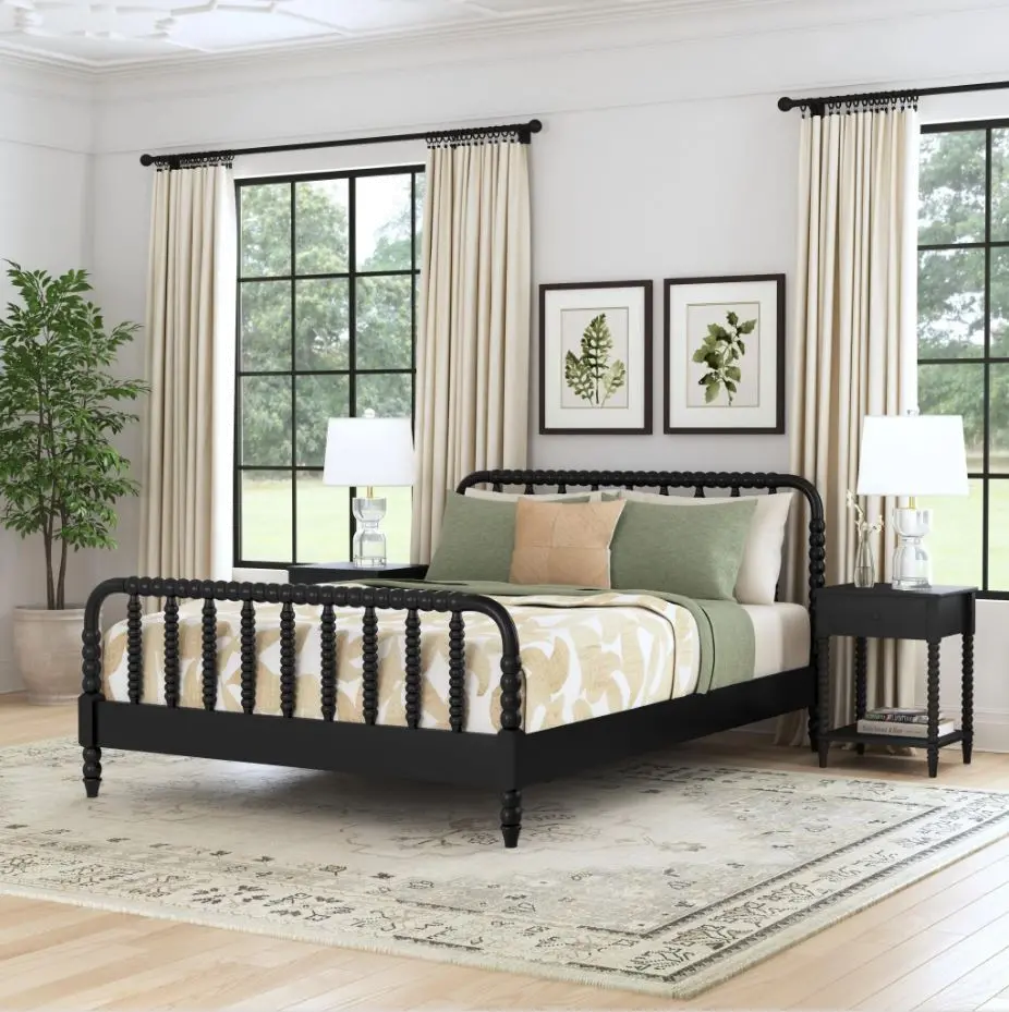 5901-5042 Spindle Queen Black Bed and Nightstands-3