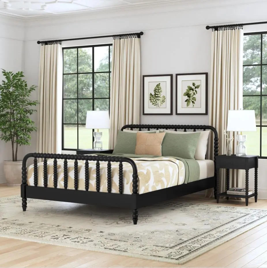 5901-5042 Spindle Queen Black Bed and Nightstands-2