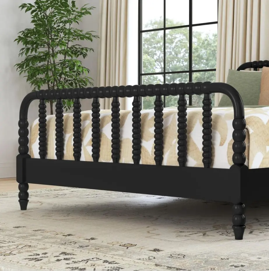 5901-5042 Spindle Queen Black Bed and Nightstands-4
