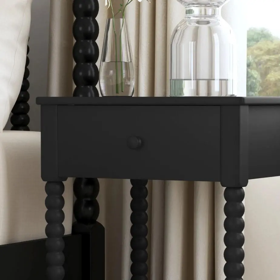 5901-5042 Spindle Queen Black Bed and Nightstands-5