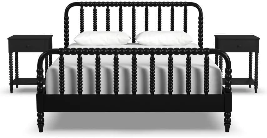 5901-5042 Spindle Queen Black Bed and Nightstands-1
