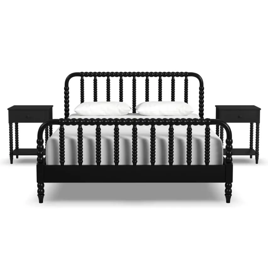 5901-5042 Spindle Queen Black Bed and Nightstands-6
