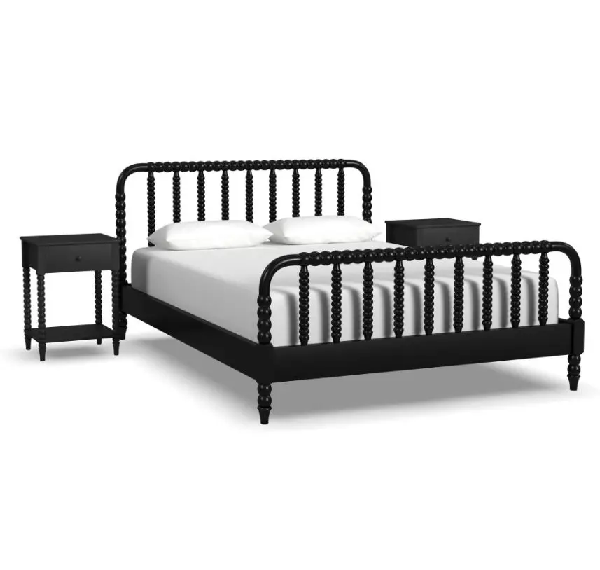 5901-5042 Spindle Queen Black Bed and Nightstands-7