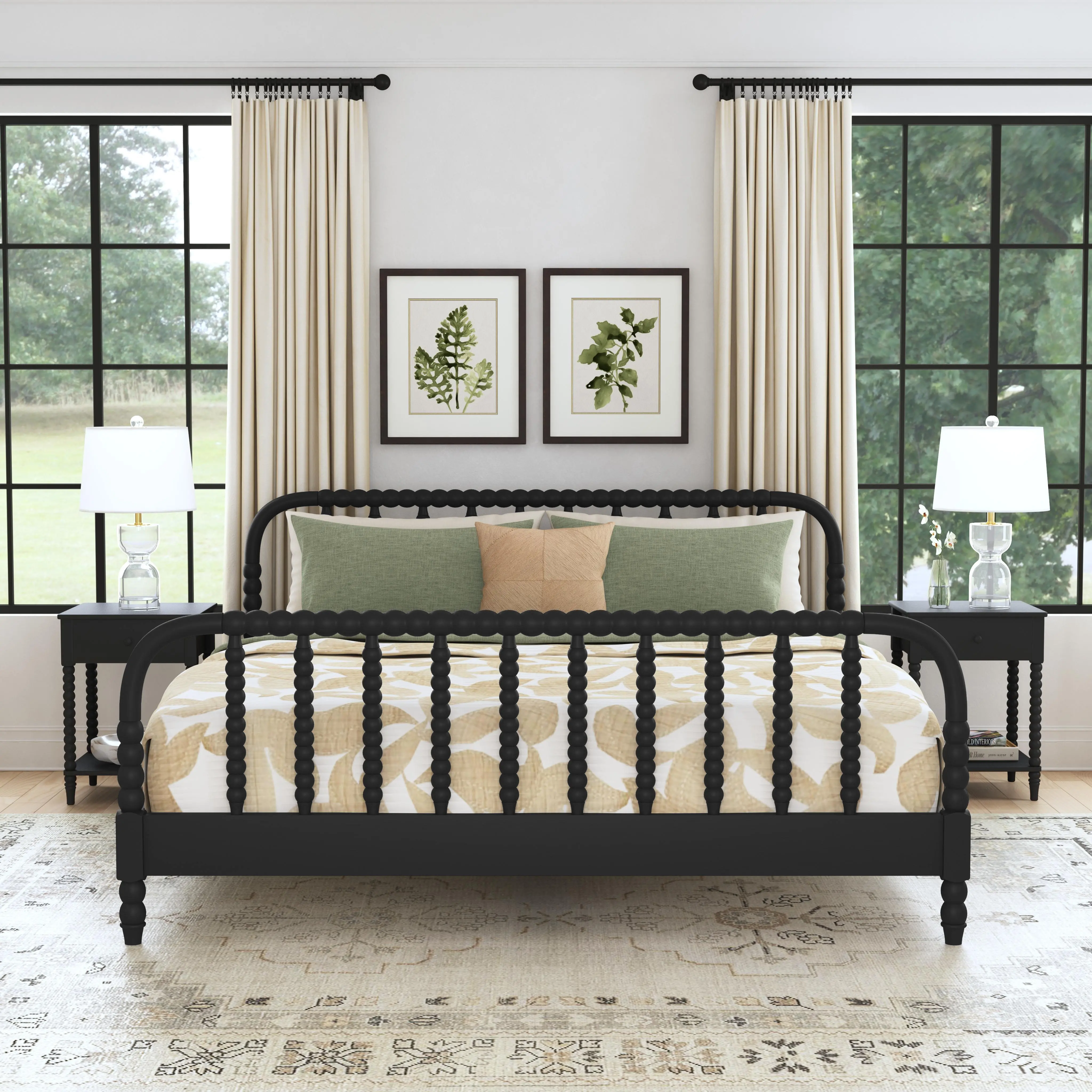 5901-6042 Spindle King Black Bed and Nightstands-2
