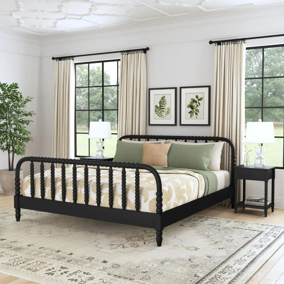 5901-6042 Spindle King Black Bed and Nightstands-3