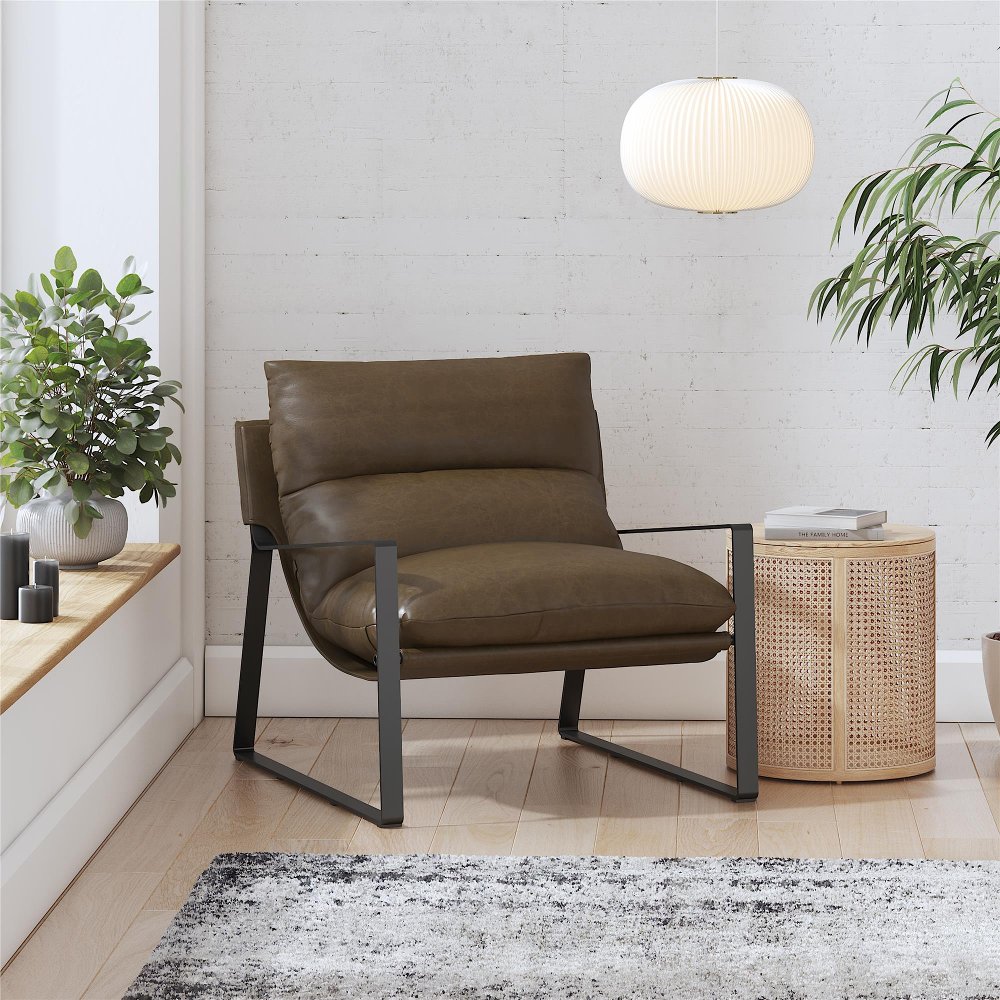 Gatsby Camel Brown Faux Leather Sling Accent Chair