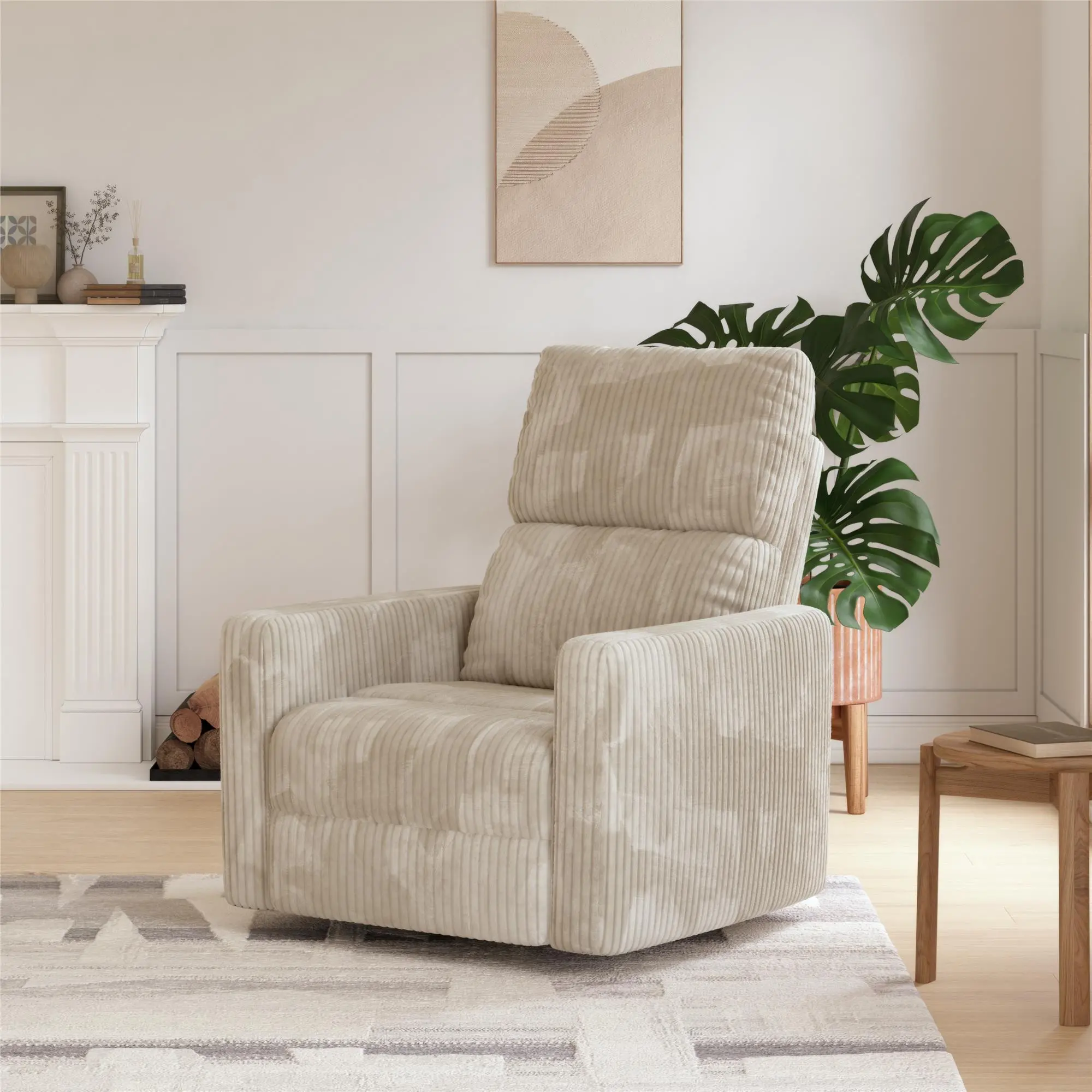 Lukas Cream Corduroy Swivel Recliner-2