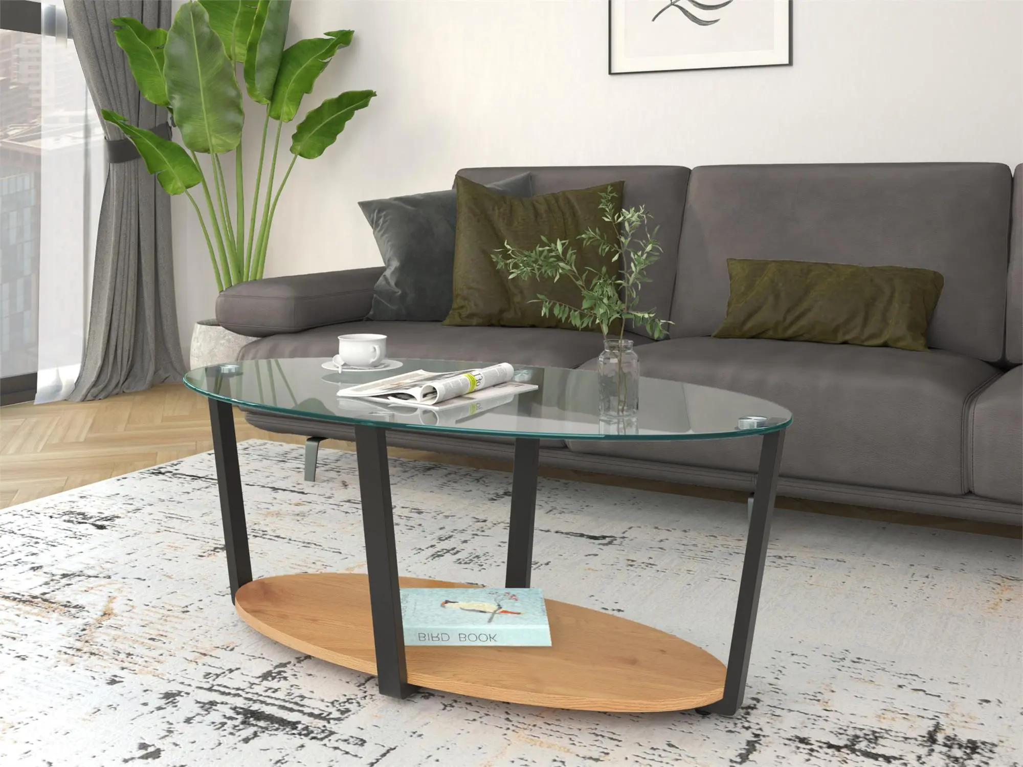 Nessa Oak and Glass Coffee Table-2
