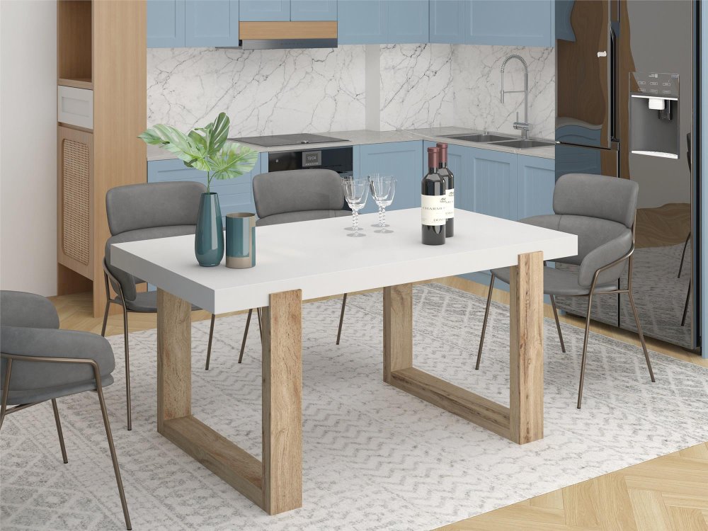 Arvid Gloss White and Oak Dining Table