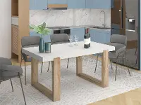 Arvid Gloss White and Oak Dining Table