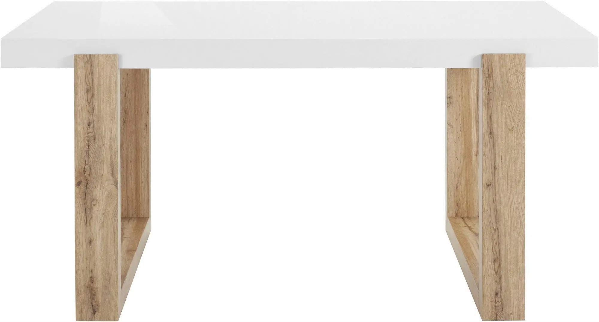 Arvid Gloss White and Oak Dining Table-1