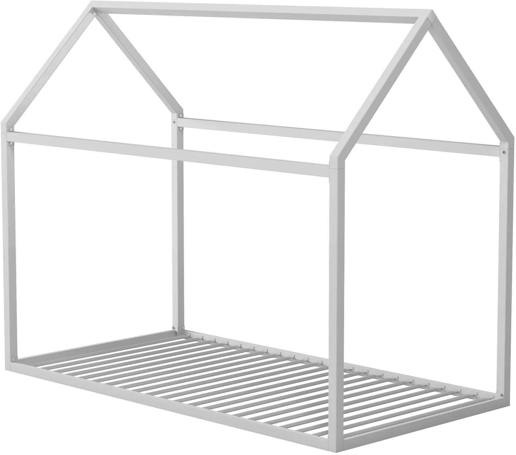 Little Seeds Skyler Dove Gray Metal Montessori House Twin Bed-1