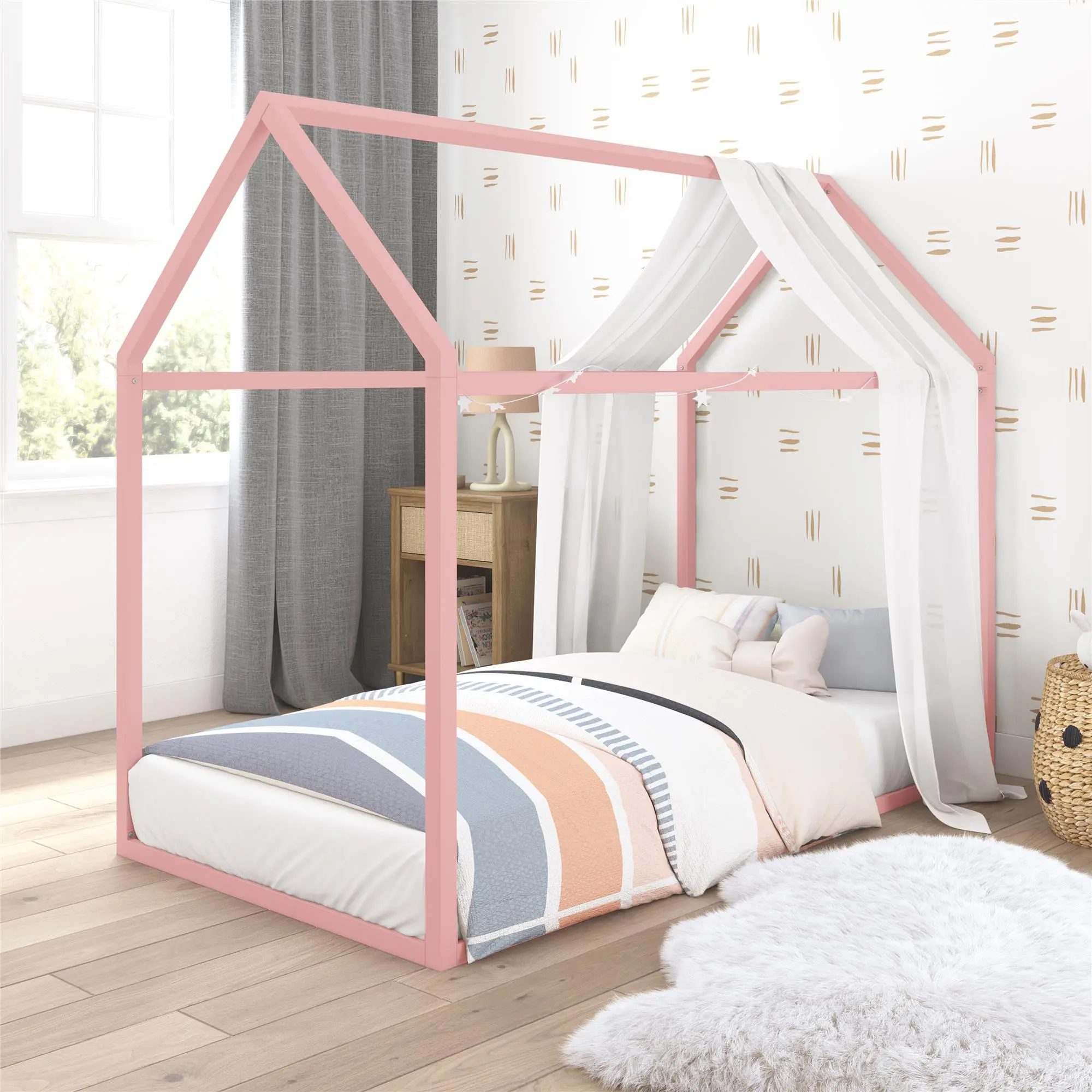 Little Seeds Skyler Blush Pink Metal Montessori House Twin Bed-1
