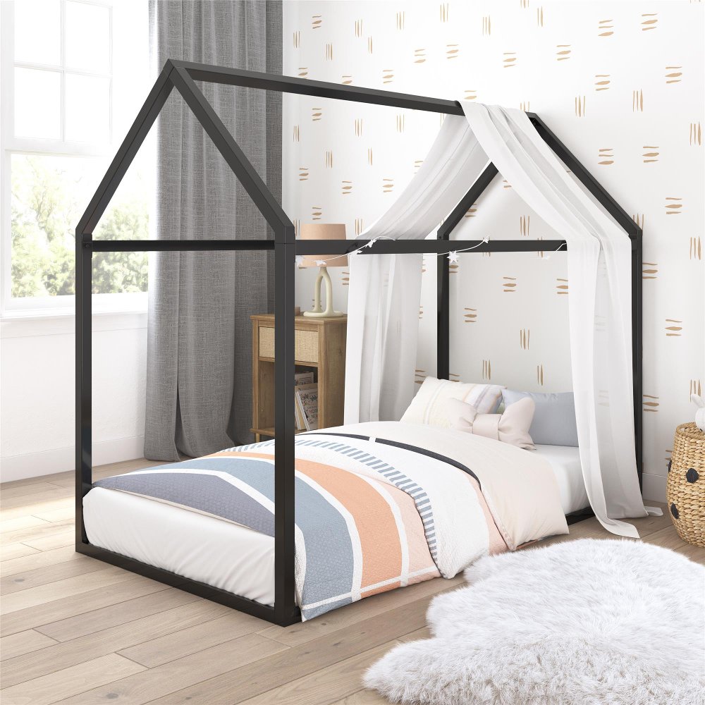 Little Seeds Skyler Black Metal Montessori House Twin Bed