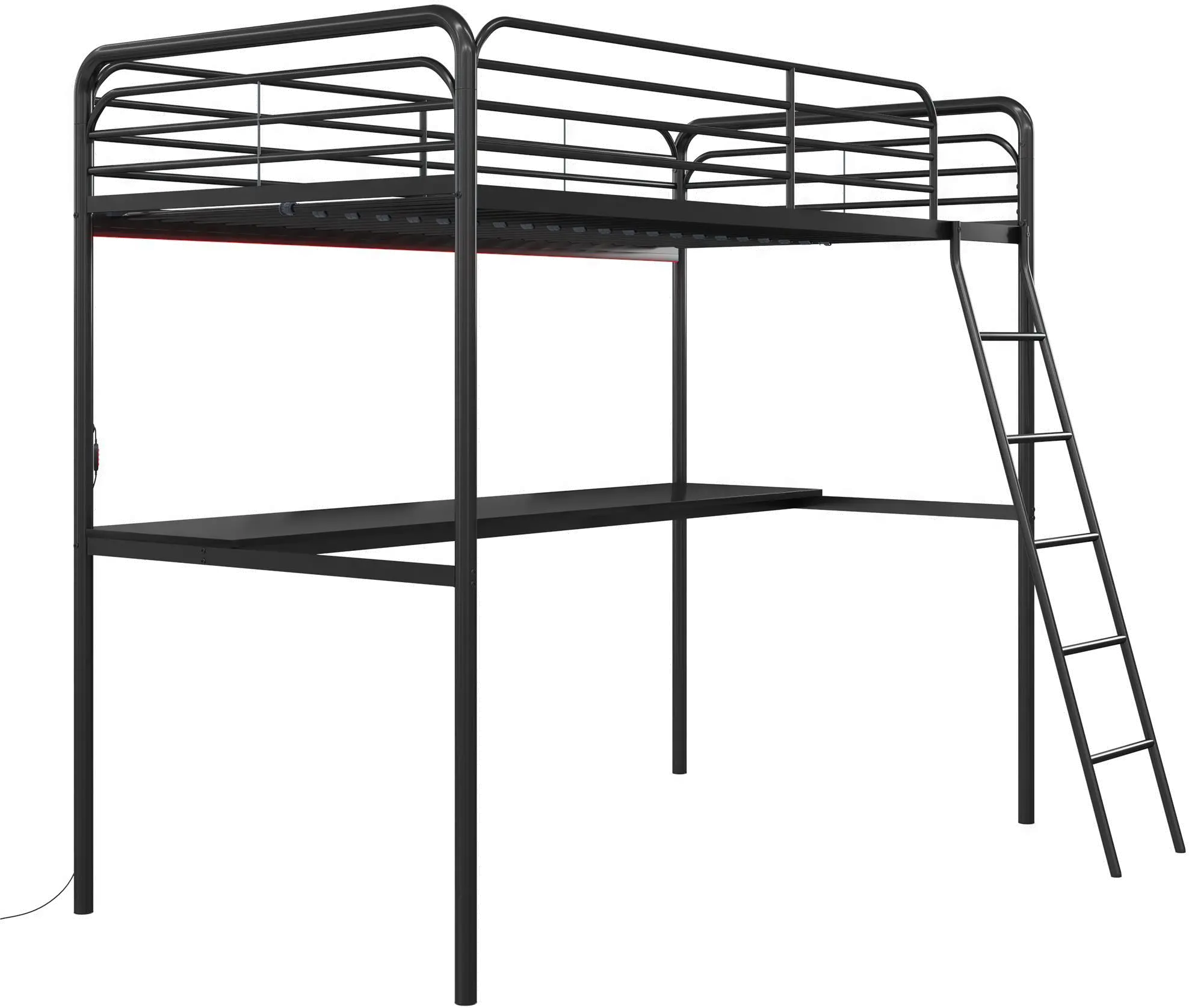 NTense Contra Black Twin Loft Bed with Desk and LED Lights-3