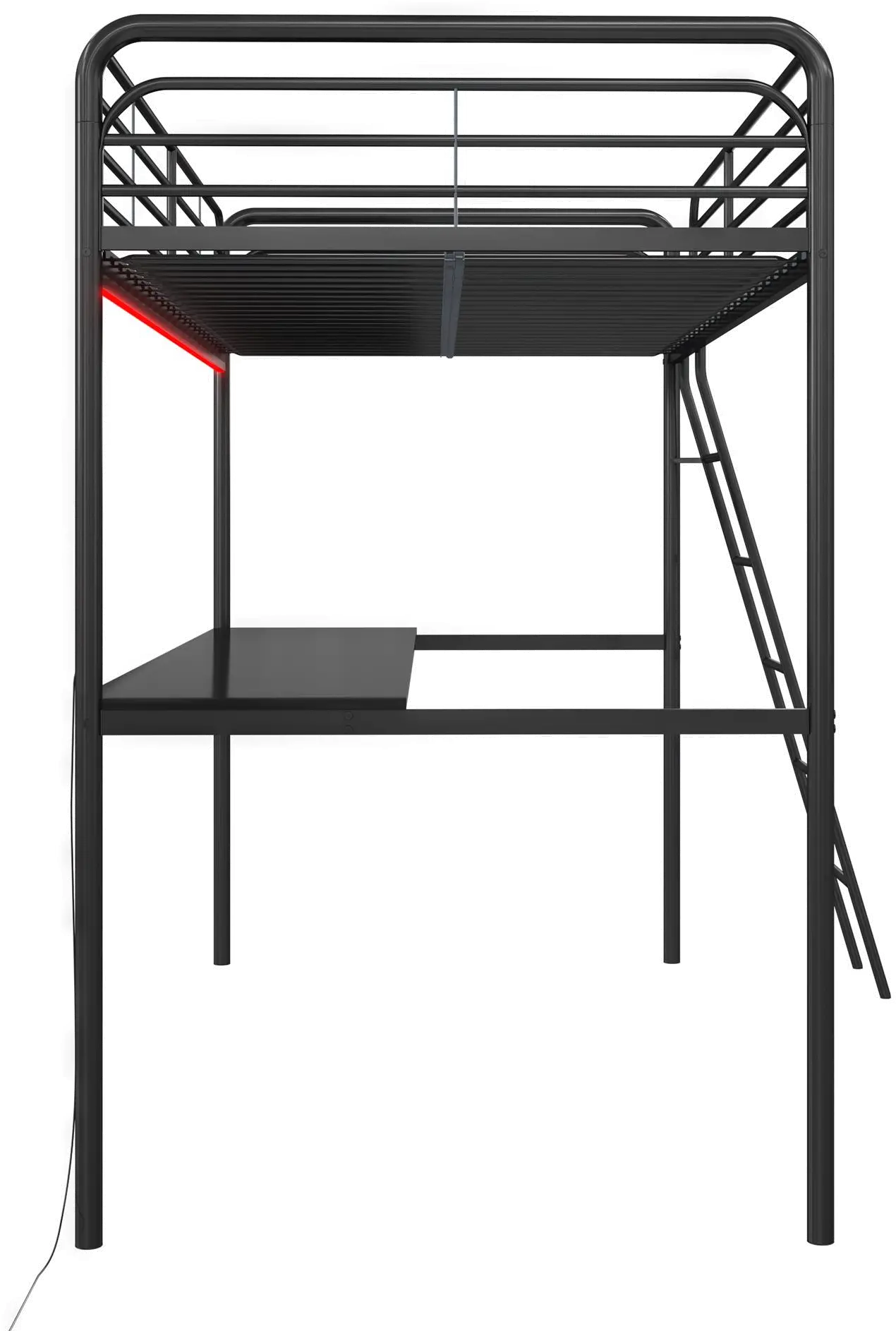 NTense Contra Black Twin Loft Bed with Desk and LED Lights-4