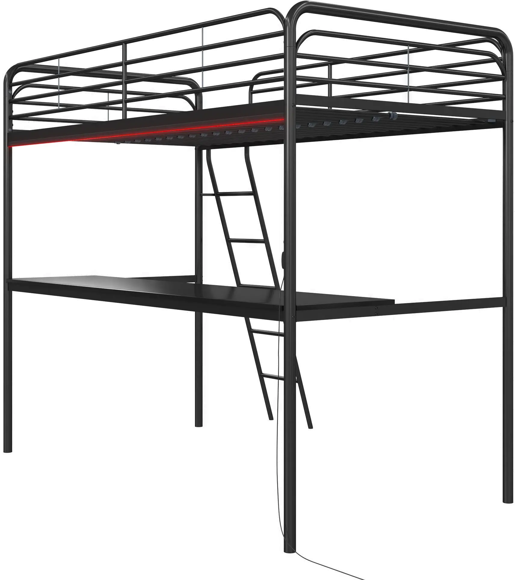 NTense Contra Black Twin Loft Bed with Desk and LED Lights-6