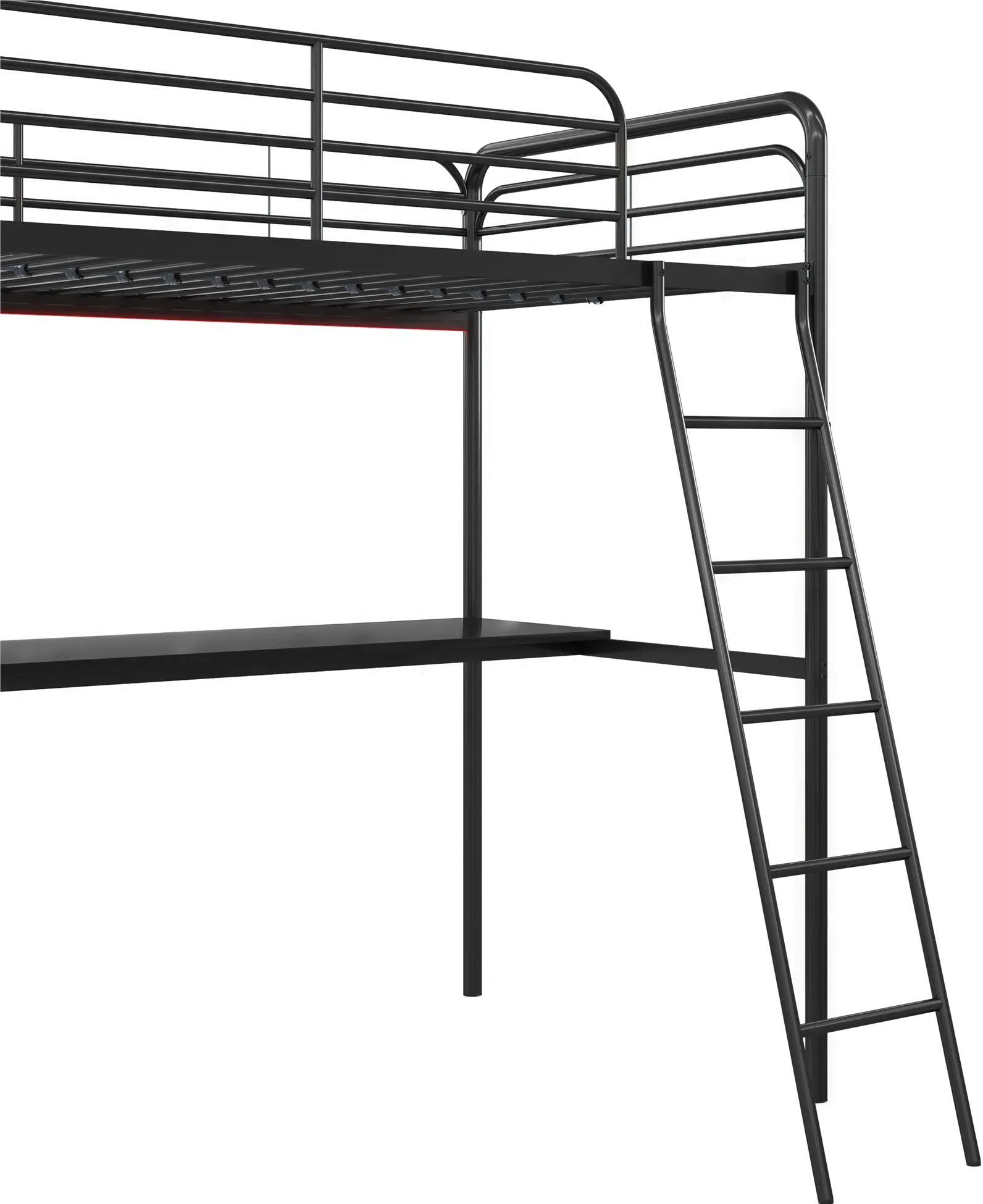 NTense Contra Black Twin Loft Bed with Desk and LED Lights-9