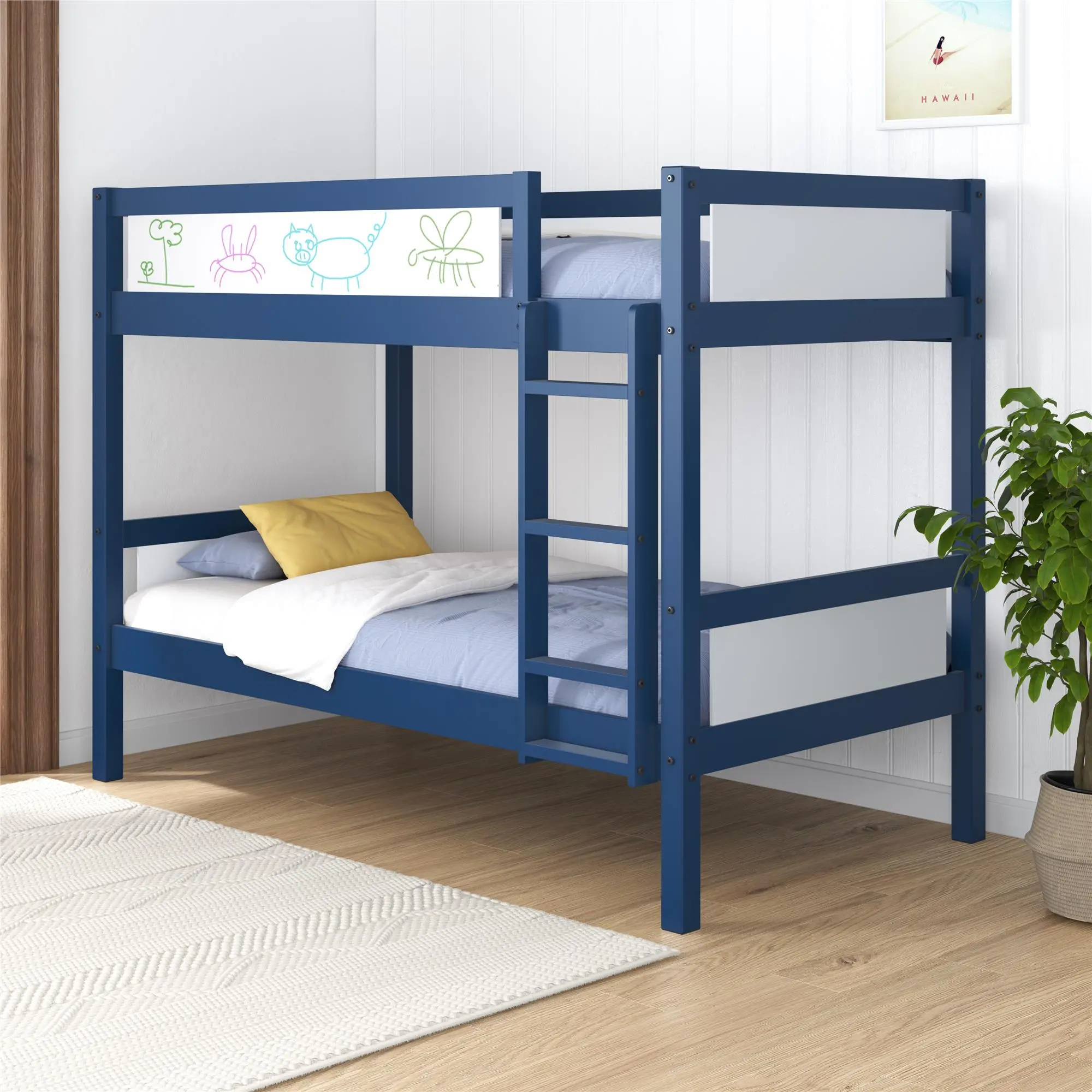 Adrian Navy Blue Wood Twin over Twin Bunk Bed-2