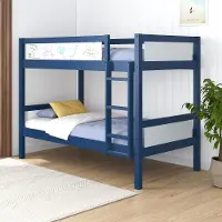 Adrian Navy Blue Wood Twin over Twin Bunk Bed